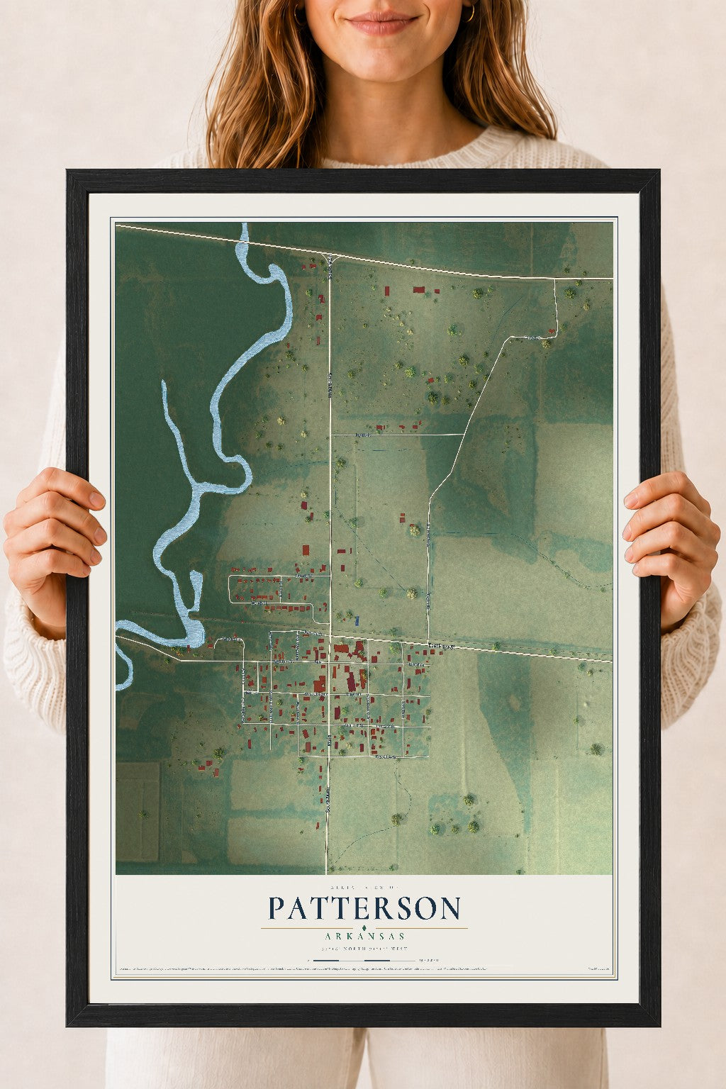 Map of Patterson, Arkansas, 18 x 24 inch print in a black wood frame
