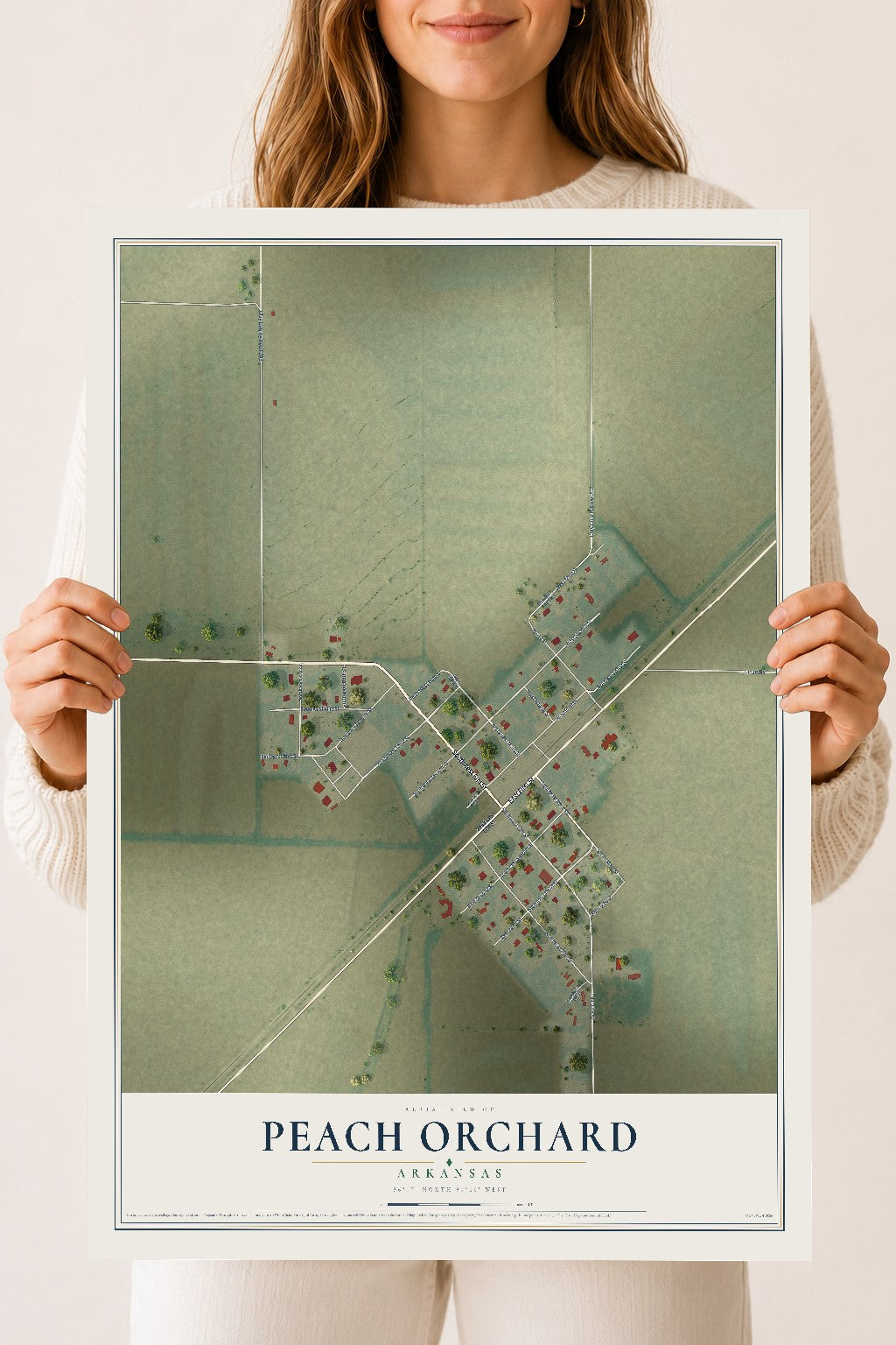 Map of Peach Orchard, Arkansas, 18 x 24 inch unframed archival matte print