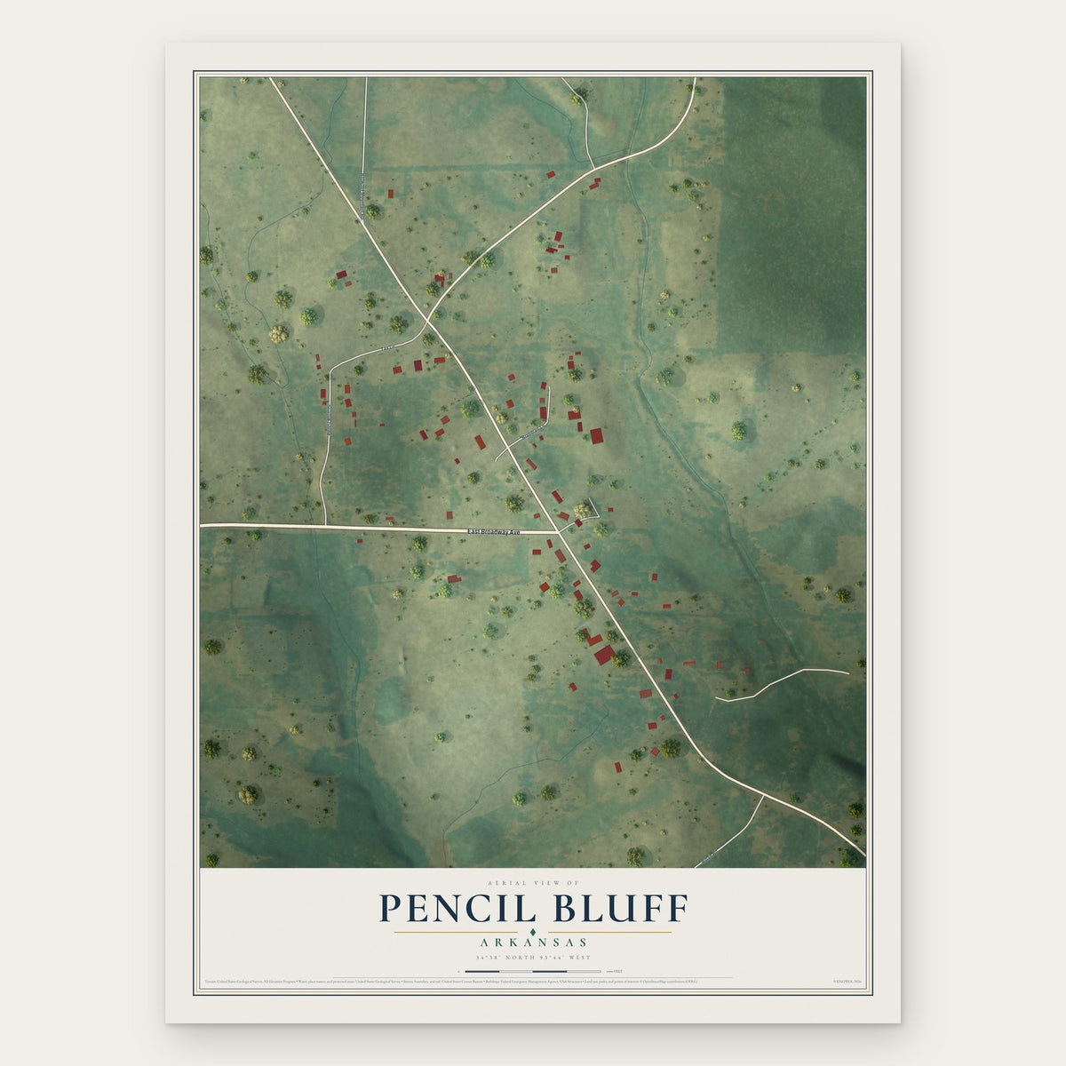 Pencil Bluff, Arkansas map print, the full design