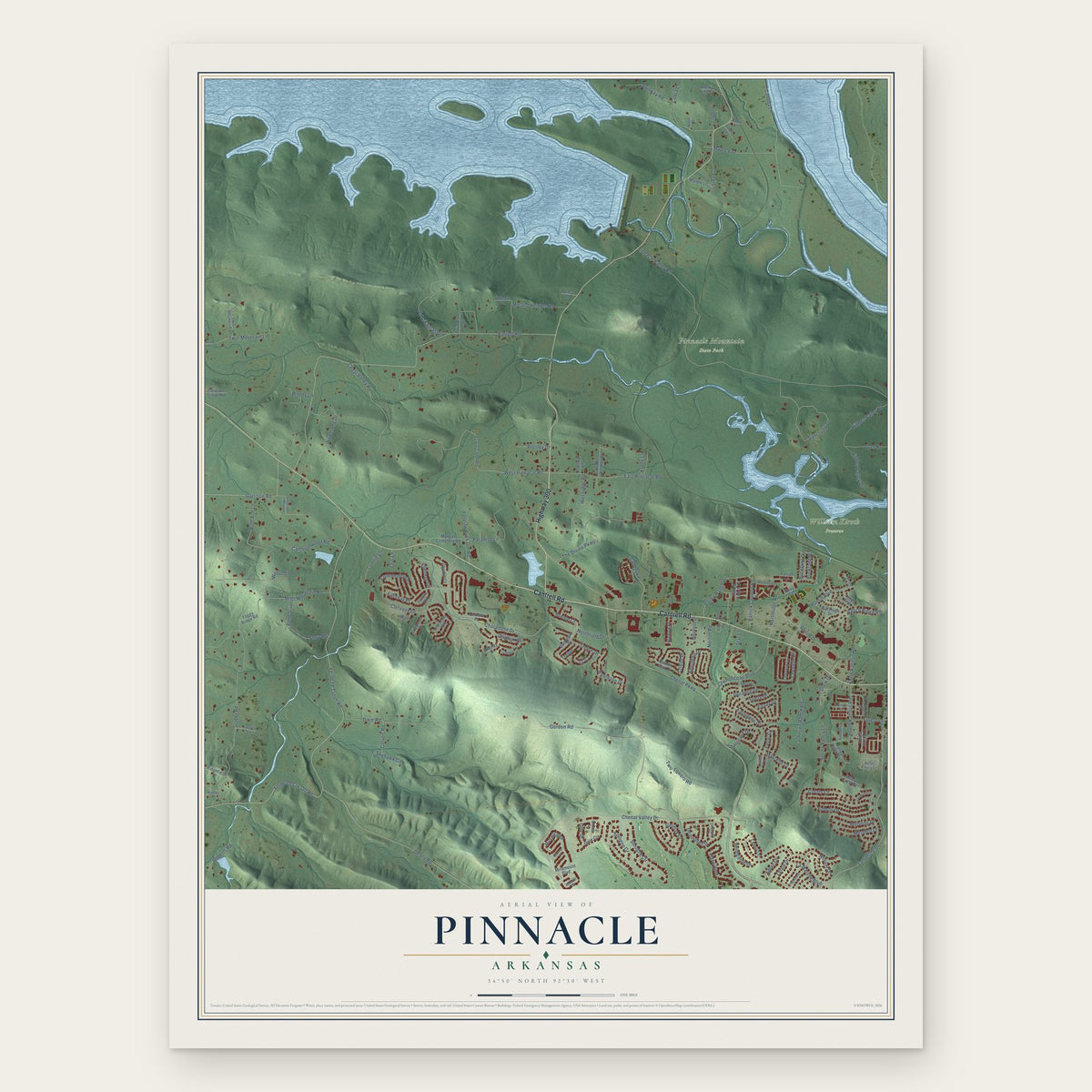 Pinnacle, Arkansas map print, the full design