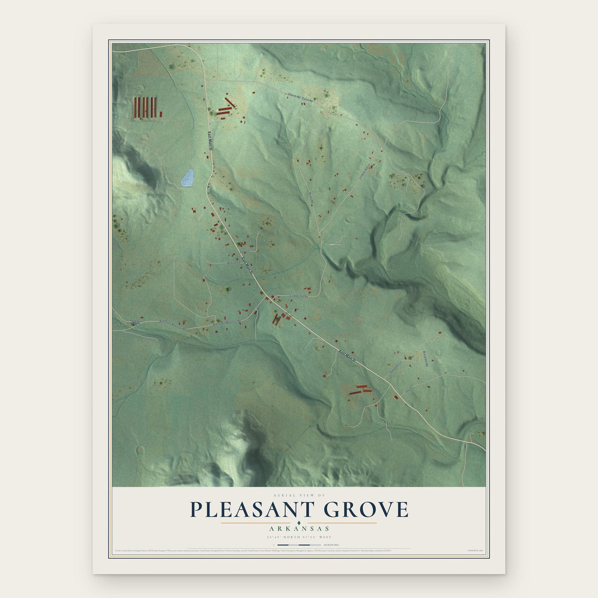 Pleasant Grove, Arkansas map print, the full design