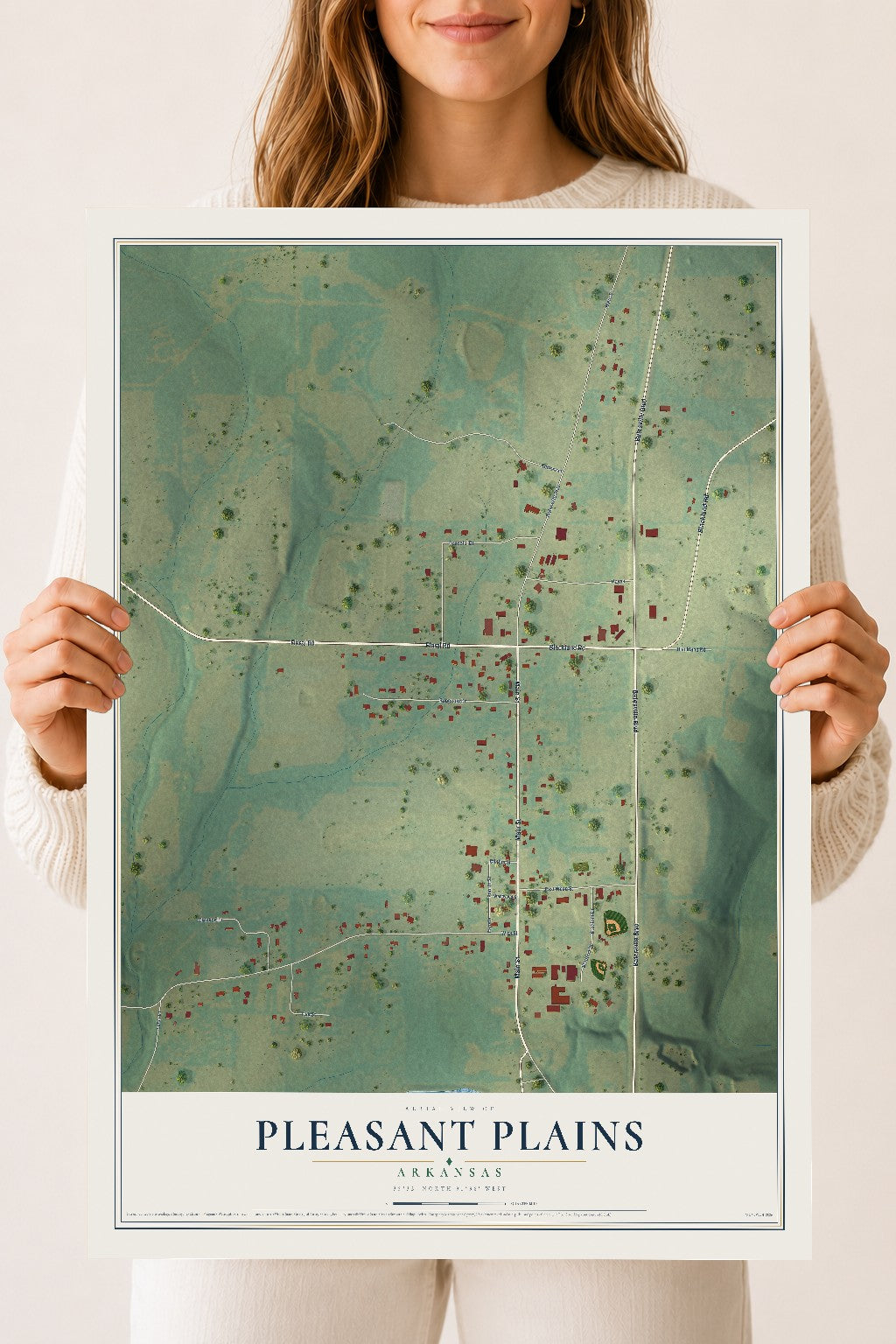 Map of Pleasant Plains, Arkansas, 18 x 24 inch unframed archival matte print