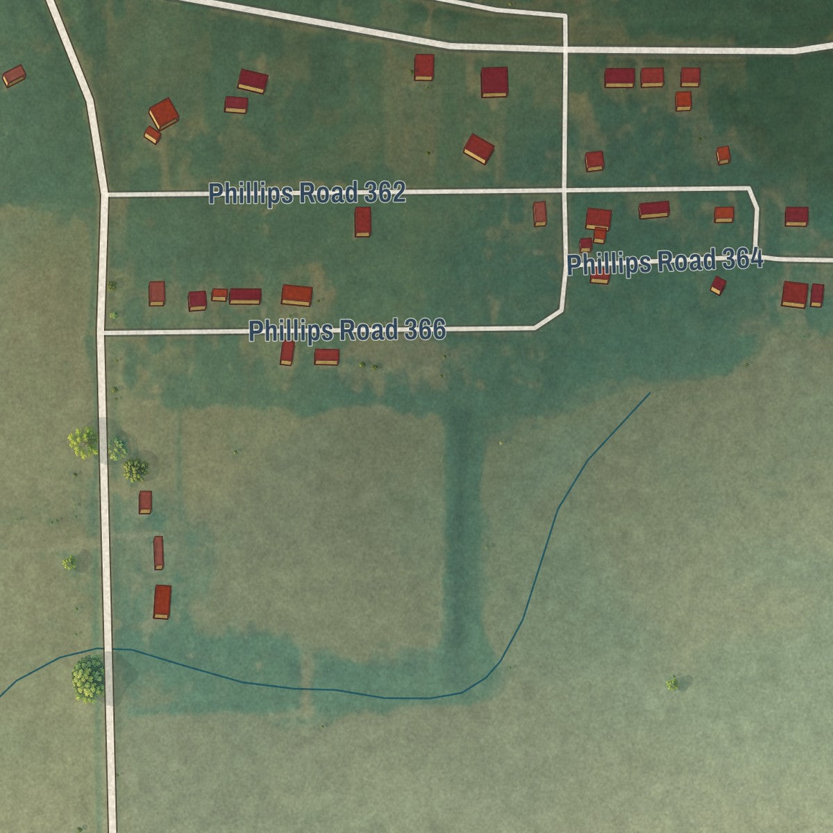 Close-up of the map of Poplar Grove, Arkansas print showing street and building detail