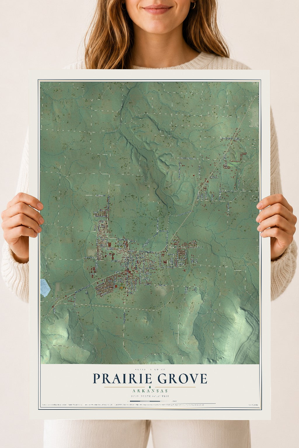 Map of Prairie Grove, Arkansas, 18 x 24 inch unframed archival matte print