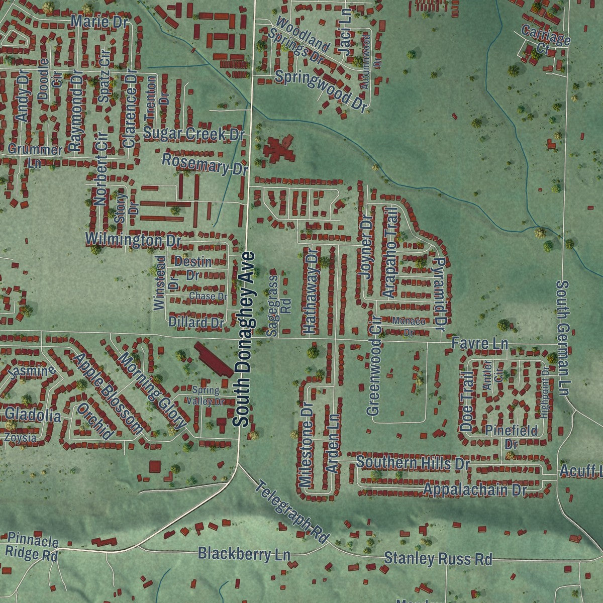Close-up of the map of Preston, Arkansas print showing street and building detail