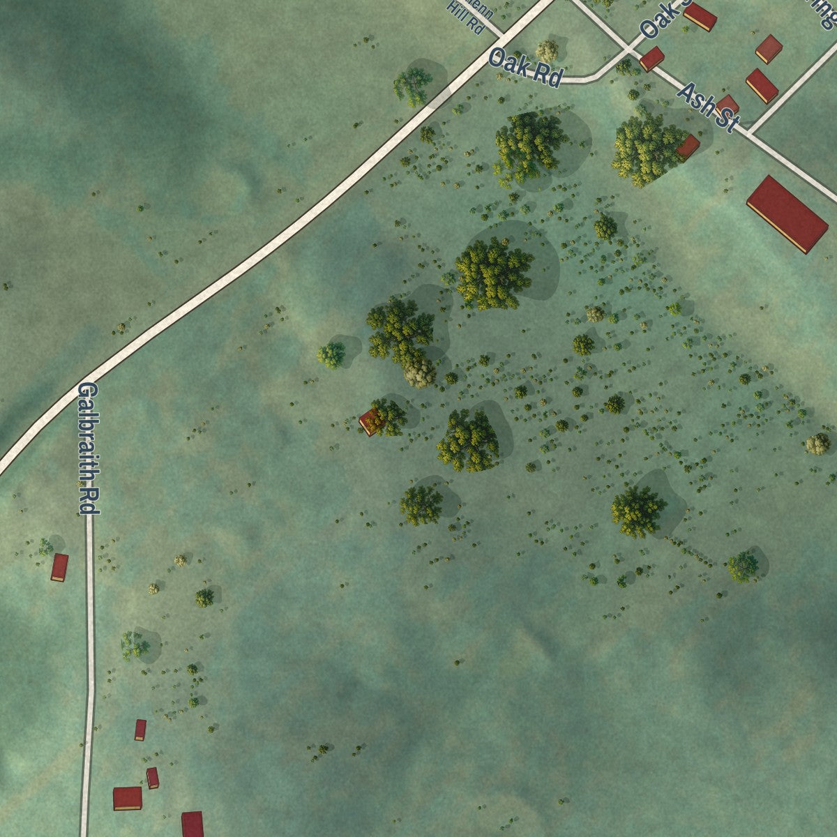 Second close-up of the map of Ravenden Springs, Arkansas print showing more streets and buildings