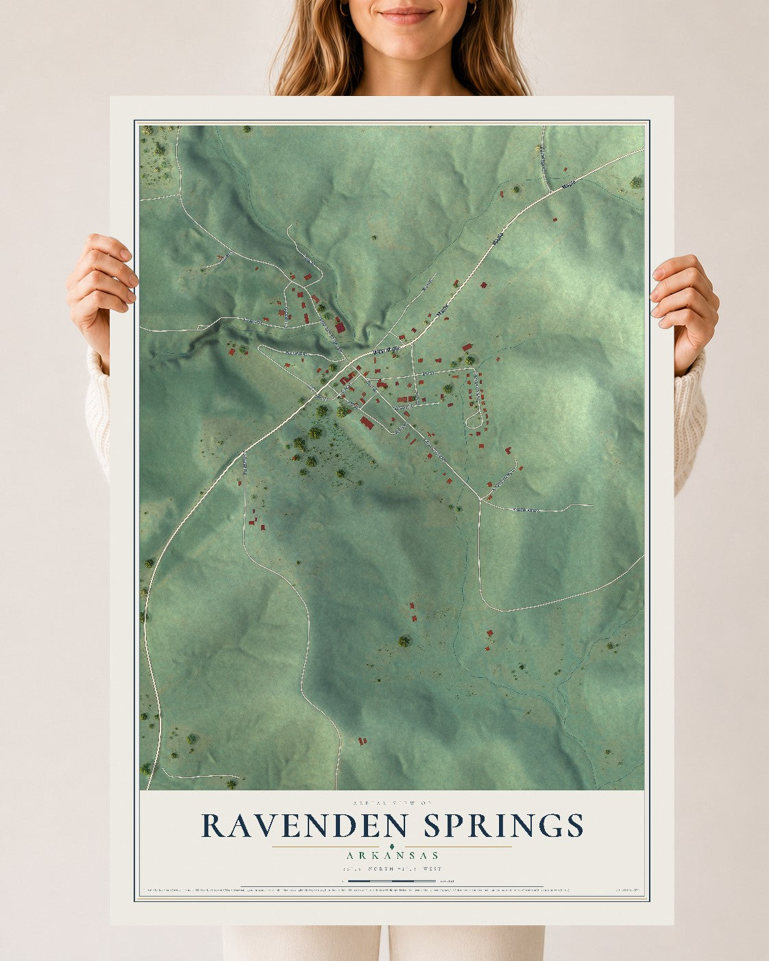 Map of Ravenden Springs, Arkansas, 24 x 36 inch unframed archival matte print