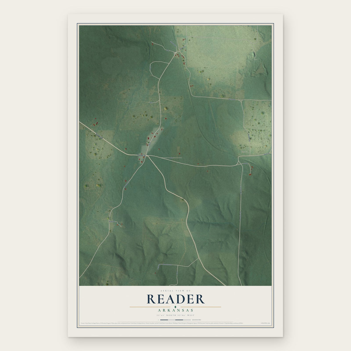 Reader, Arkansas map print, the full design
