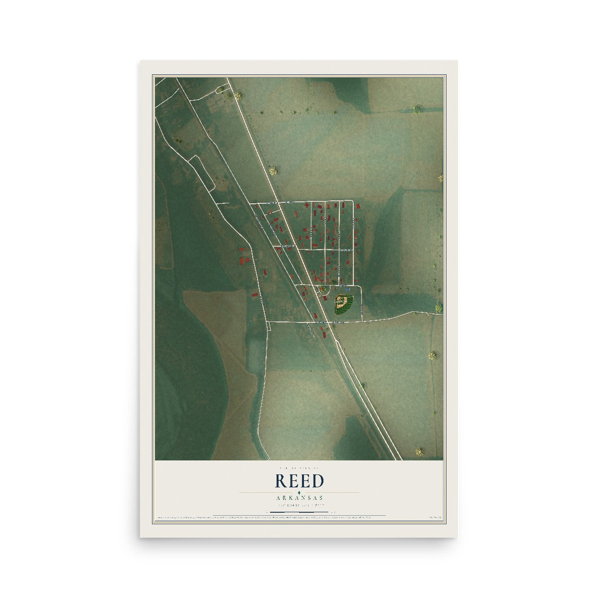 Map of Reed, Arkansas, 12 x 18 inch unframed archival matte print