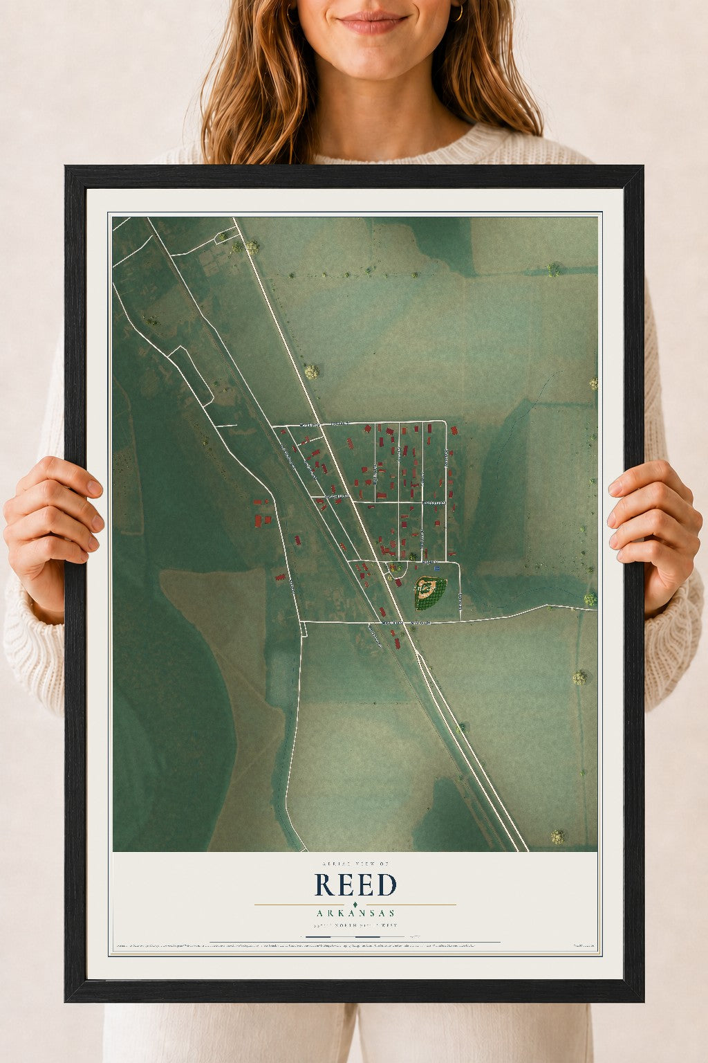 Map of Reed, Arkansas, 18 x 24 inch print in a black wood frame