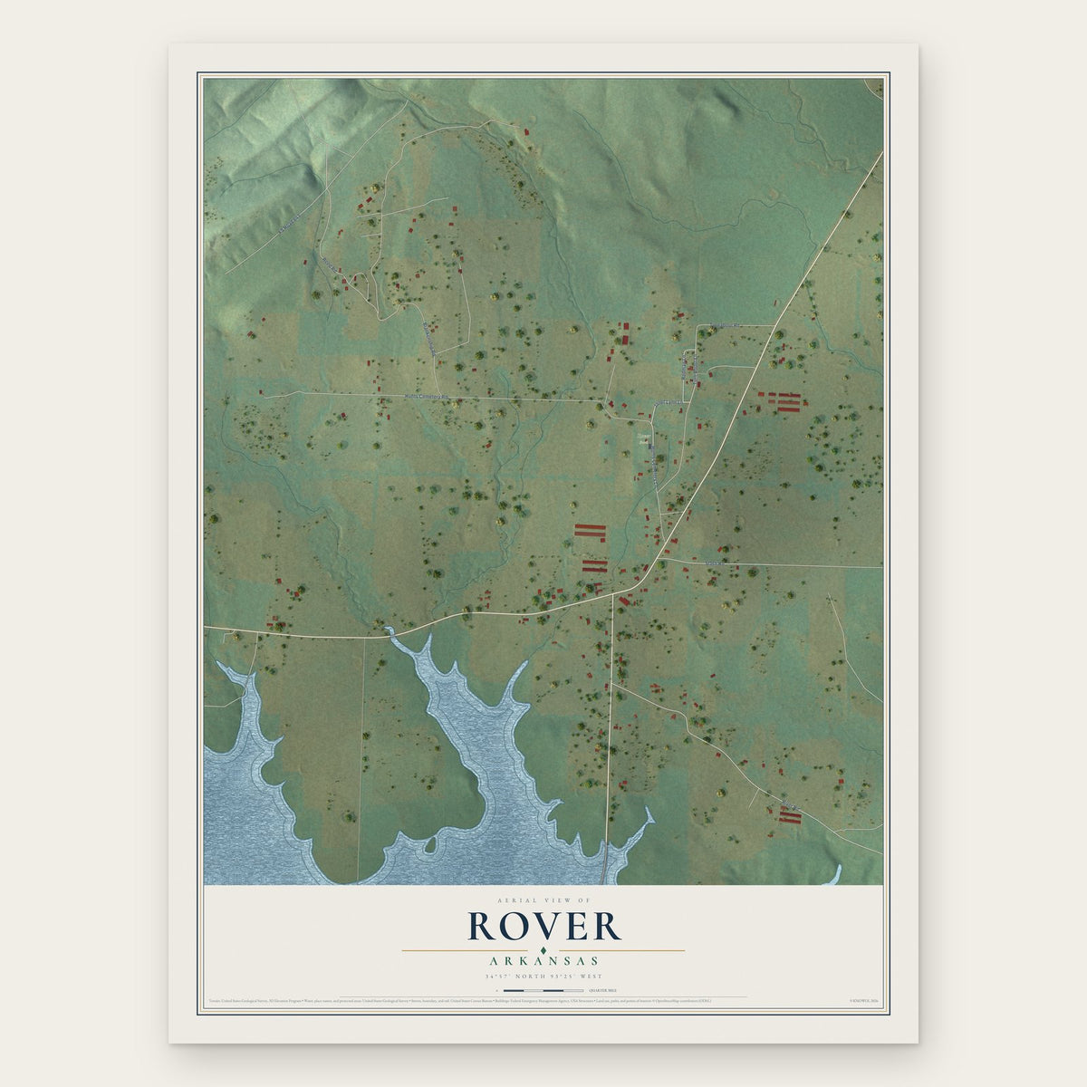 Rover, Arkansas map print, the full design