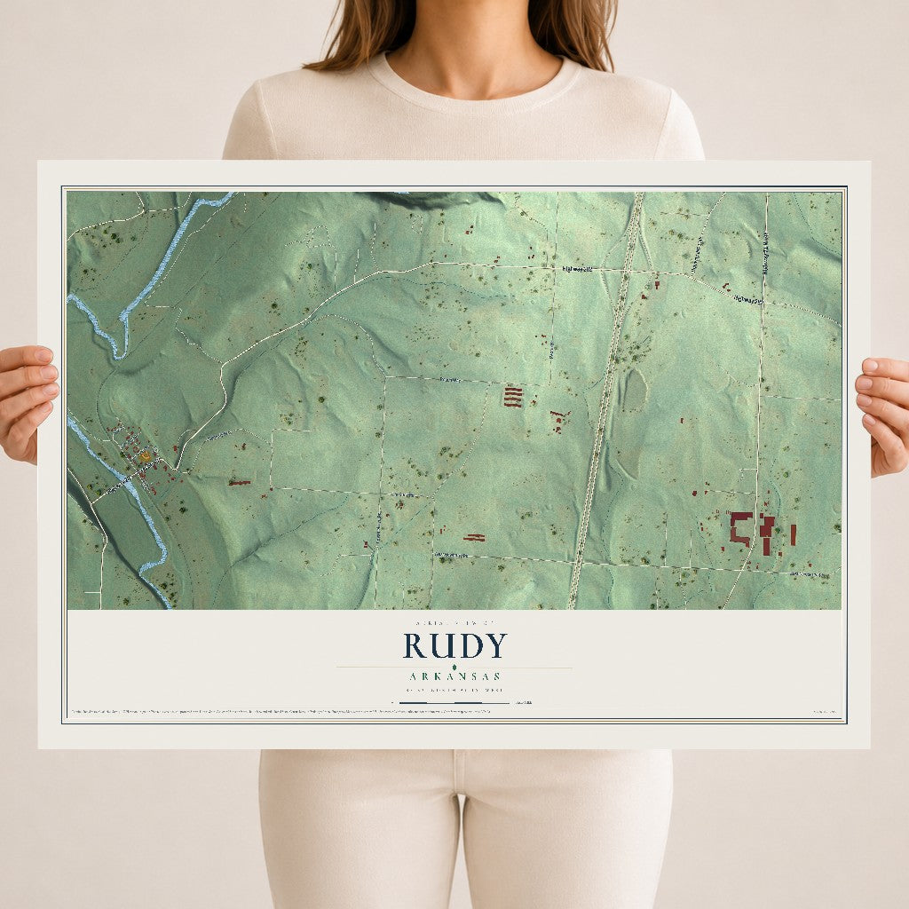 Map of Rudy, Arkansas, 18 x 24 inch unframed archival matte print