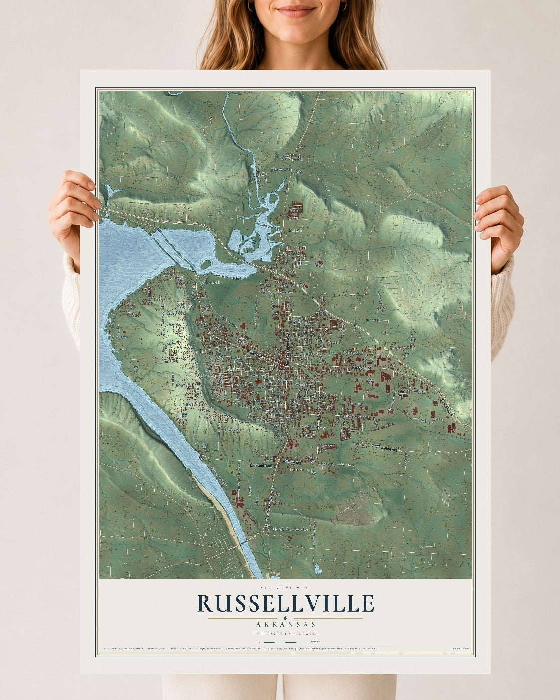 Map of Russellville, Arkansas, 24 x 36 inch unframed archival matte print