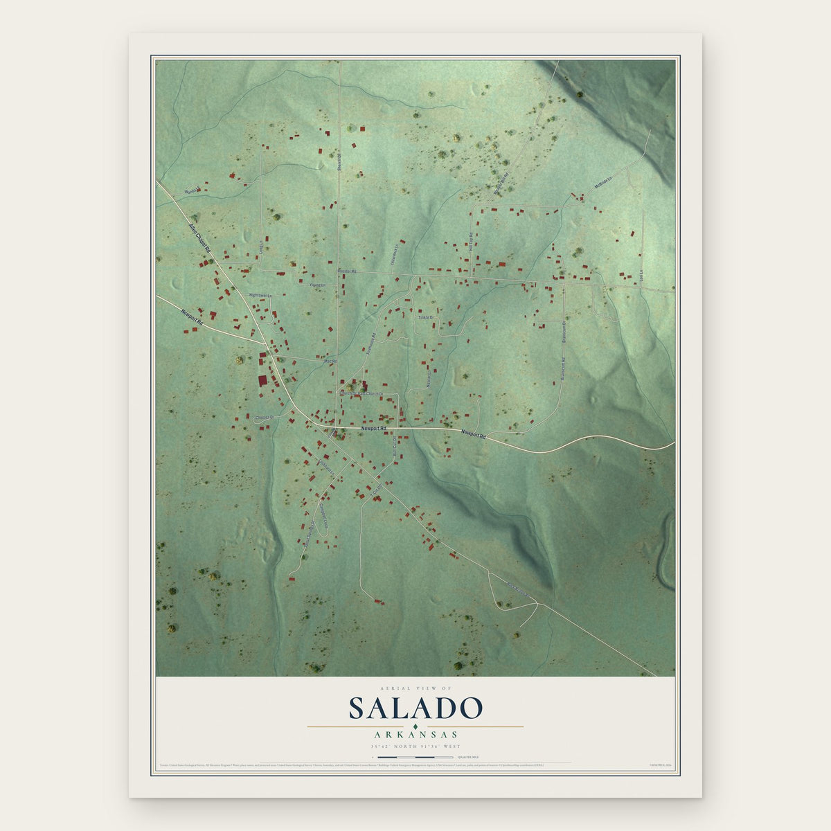 Salado, Arkansas map print, the full design