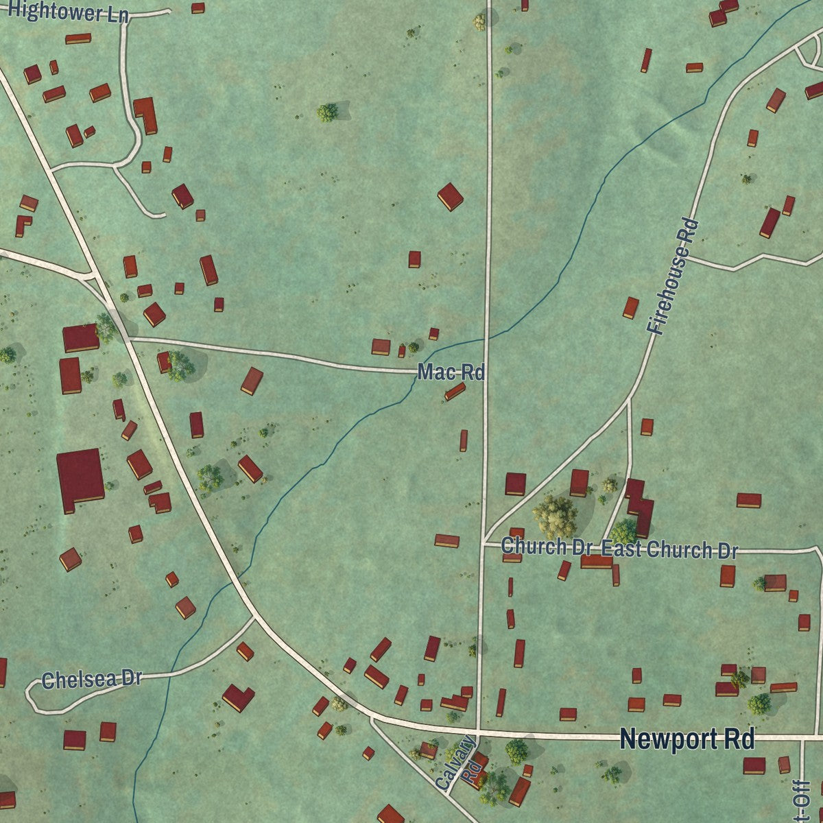 Close-up of the map of Salado, Arkansas print showing street and building detail