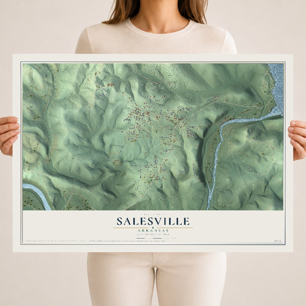 Map of Salesville, Arkansas, 18 x 24 inch unframed archival matte print