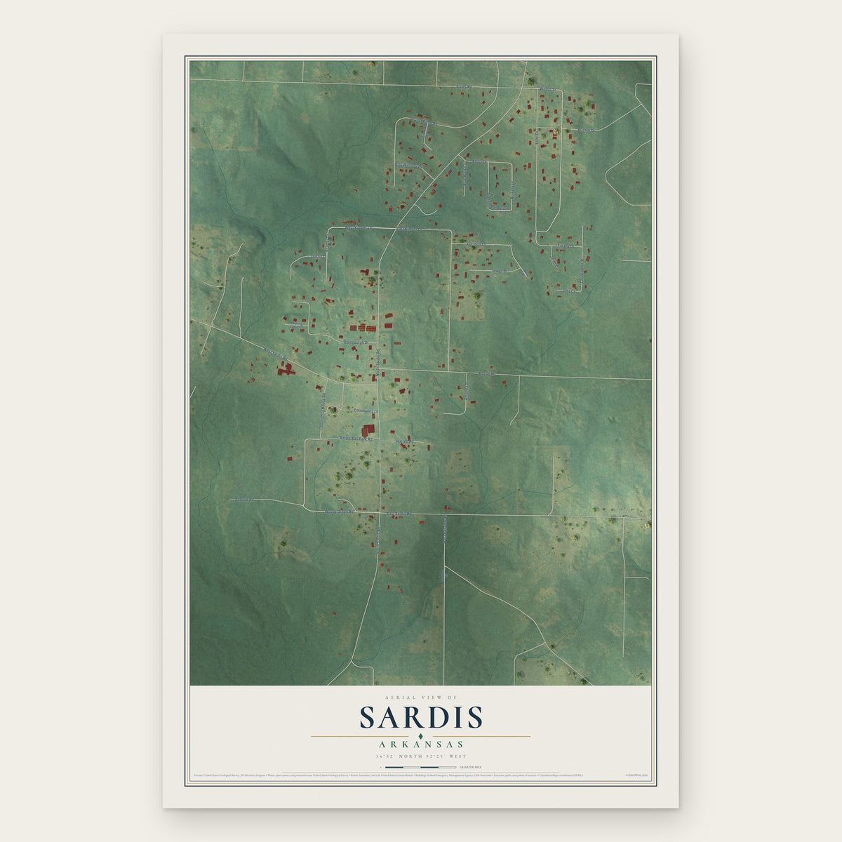 Sardis, Arkansas map print, the full design