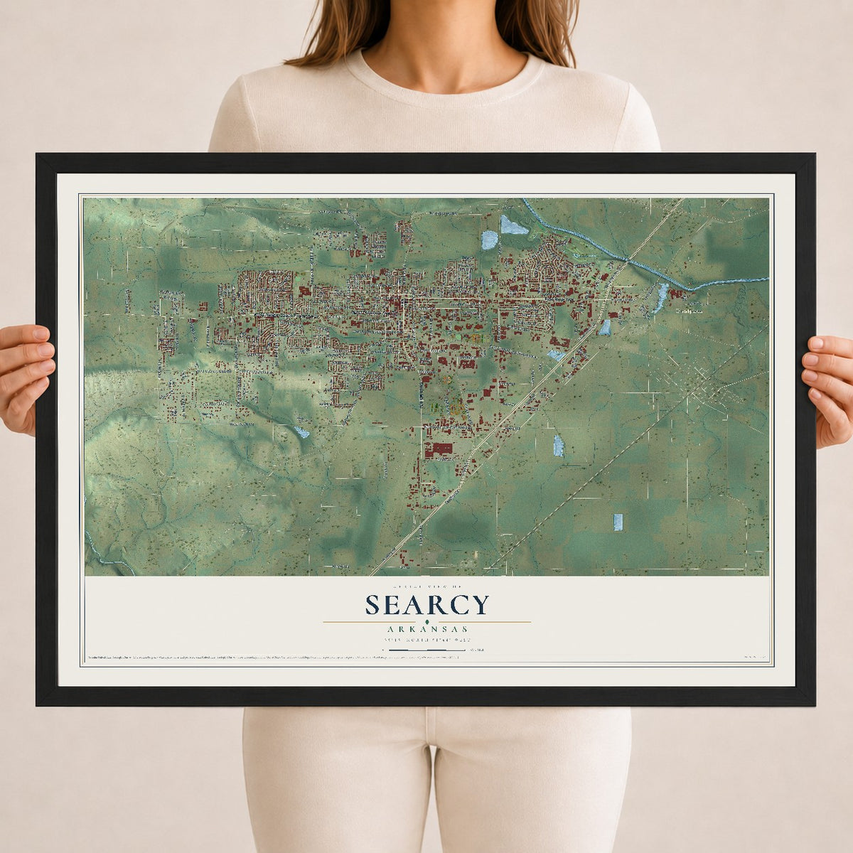 Map of Searcy, Arkansas, 18 x 24 inch print in a black wood frame