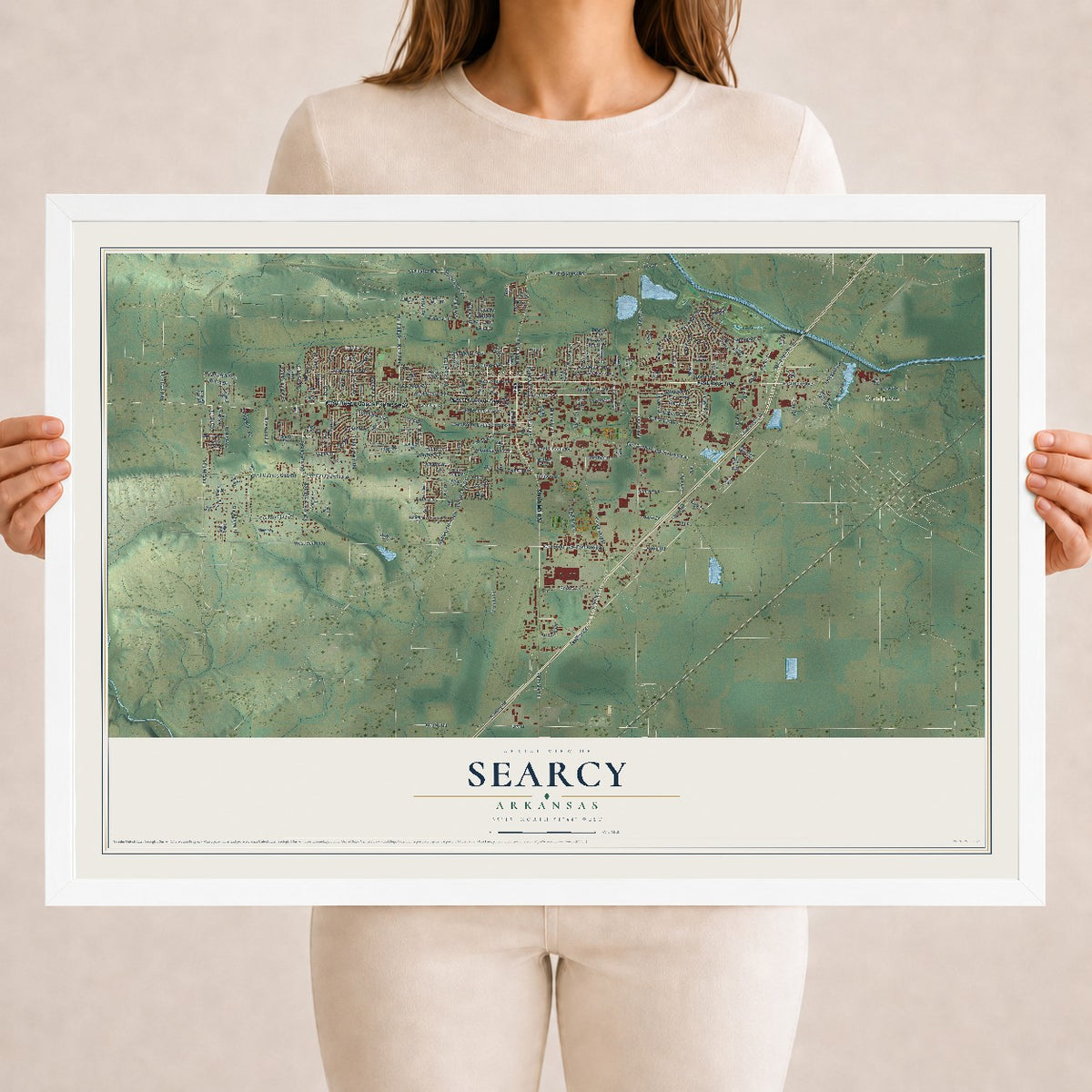 Map of Searcy, Arkansas, 18 x 24 inch print in a white wood frame