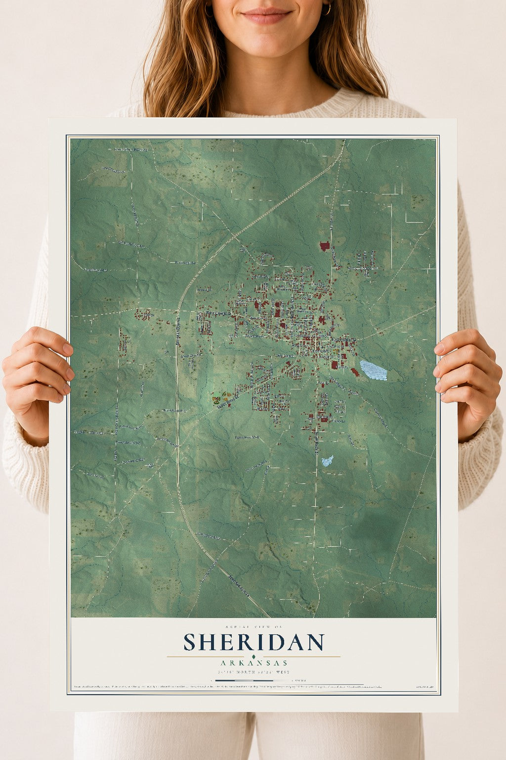Map of Sheridan, Arkansas, 18 x 24 inch unframed archival matte print