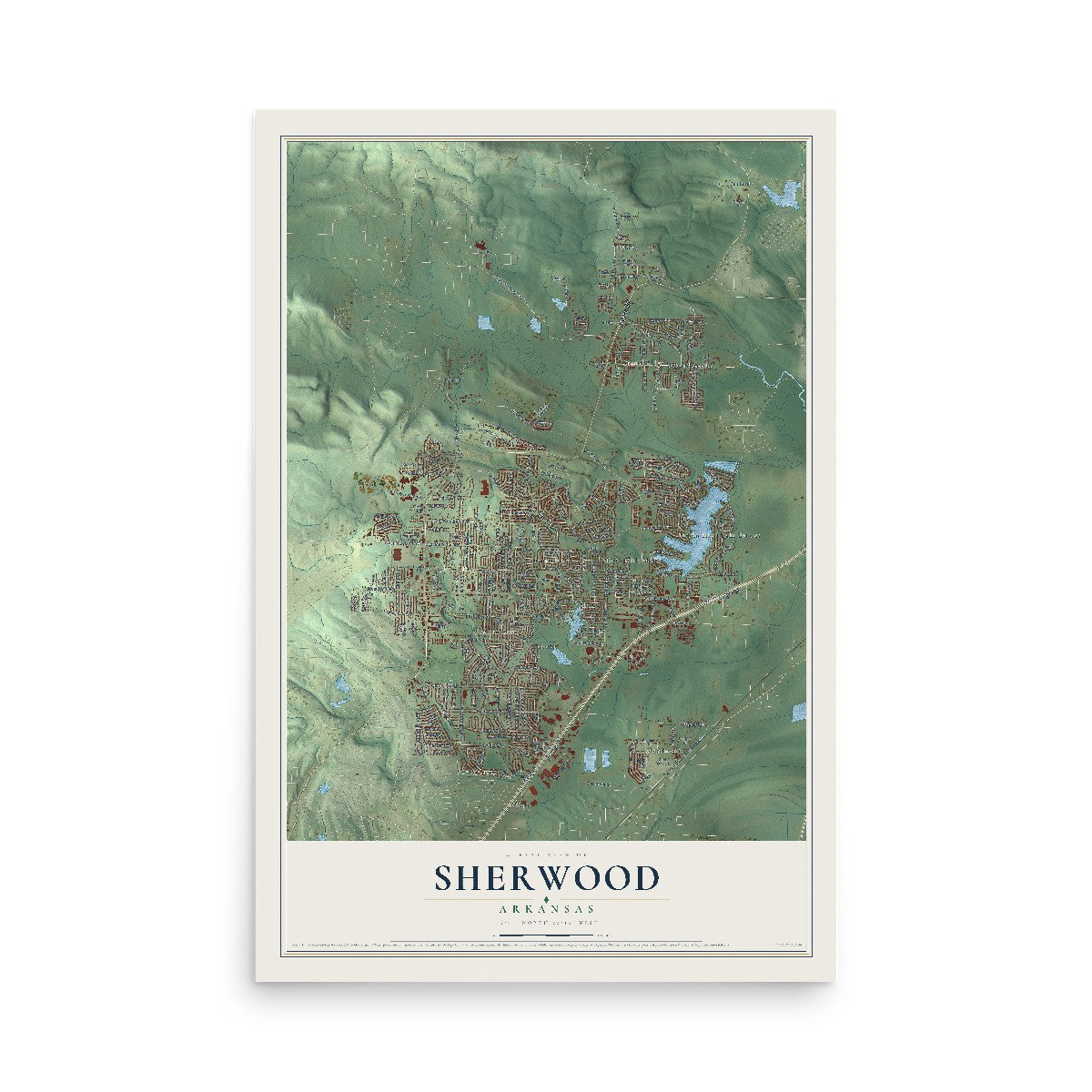 Map of Sherwood, Arkansas, 12 x 18 inch unframed archival matte print