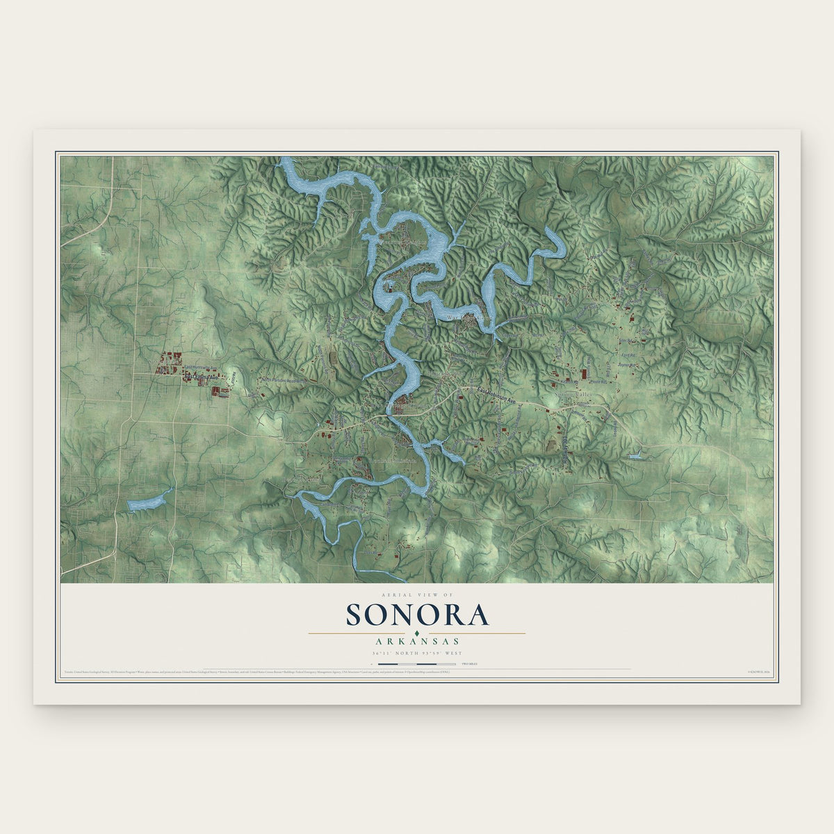 Sonora, Arkansas map print, the full design
