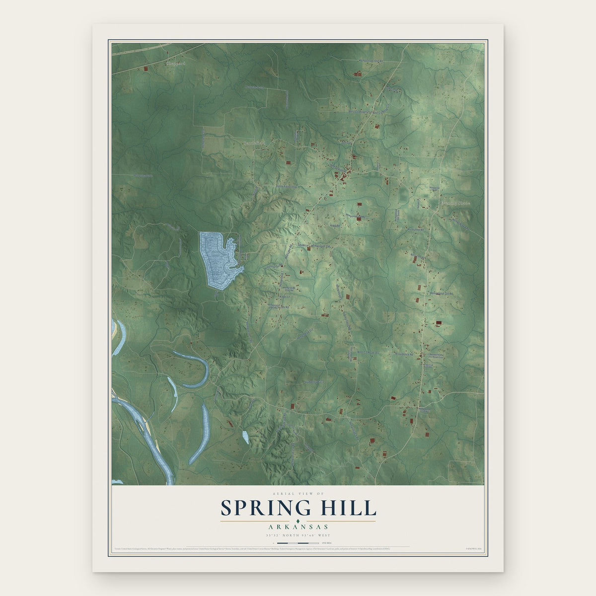 Spring Hill, Arkansas map print, the full design