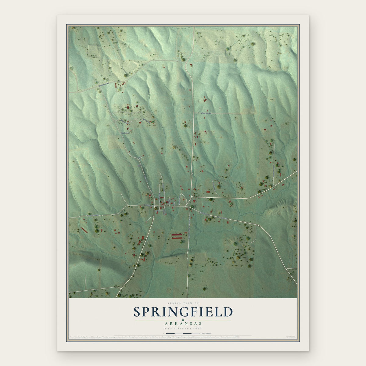 Springfield, Arkansas map print, the full design