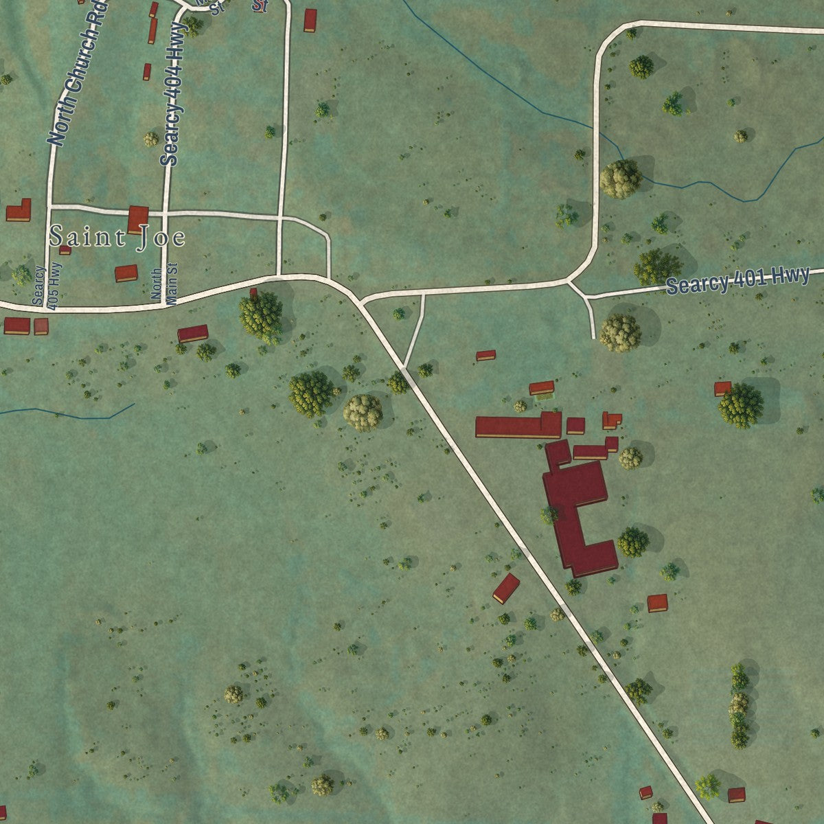 Close-up of the map of St. Joe, Arkansas print showing street and building detail