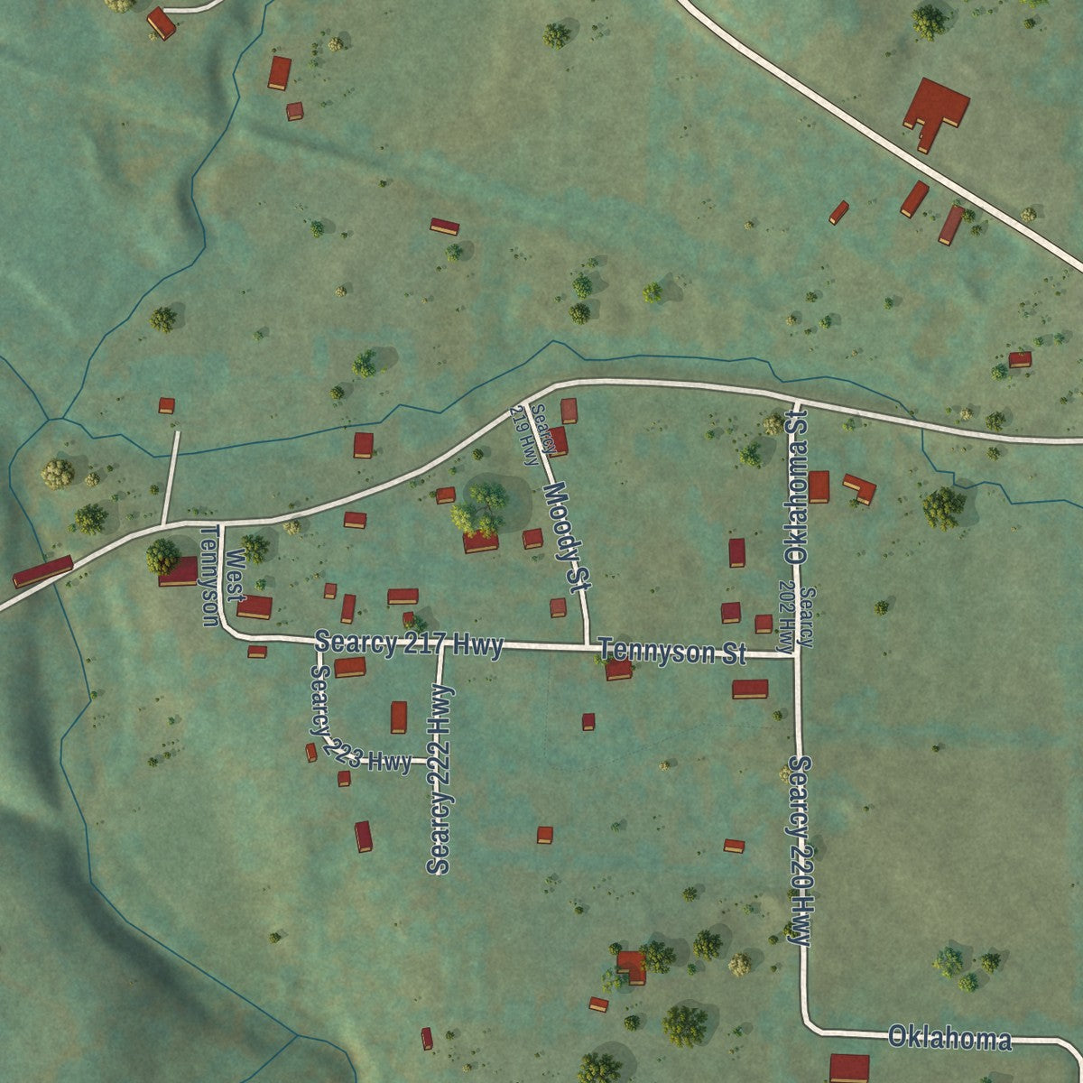 Second close-up of the map of St. Joe, Arkansas print showing more streets and buildings