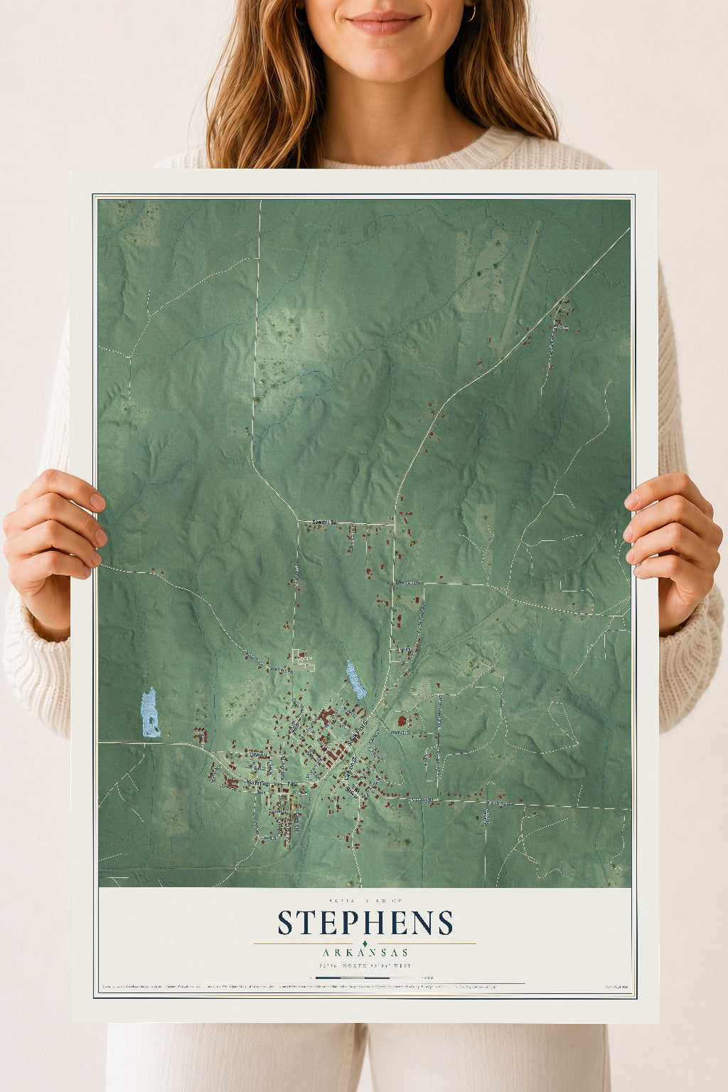 Map of Stephens, Arkansas, 18 x 24 inch unframed archival matte print
