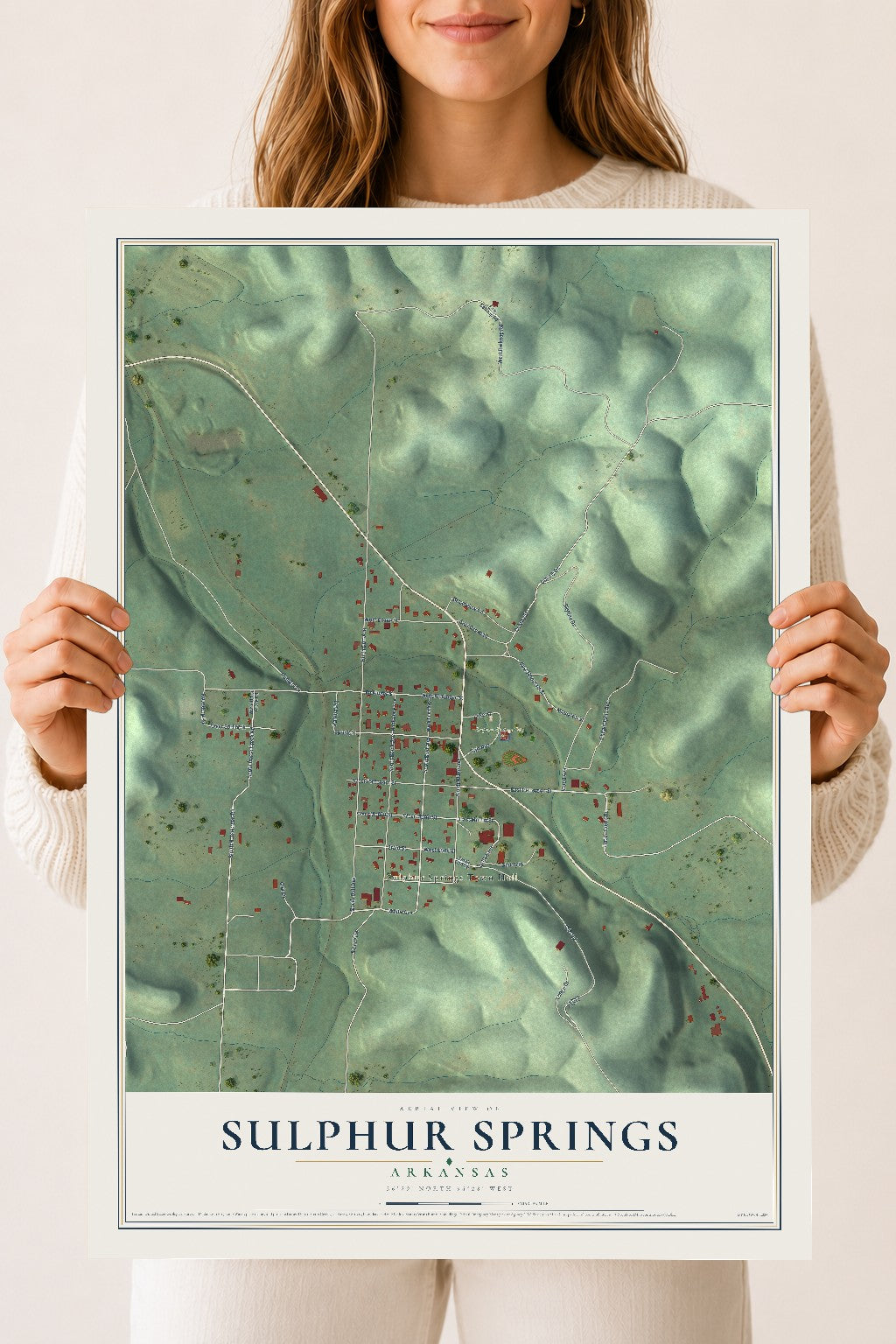 Map of Sulphur Springs, Arkansas, 18 x 24 inch unframed archival matte print