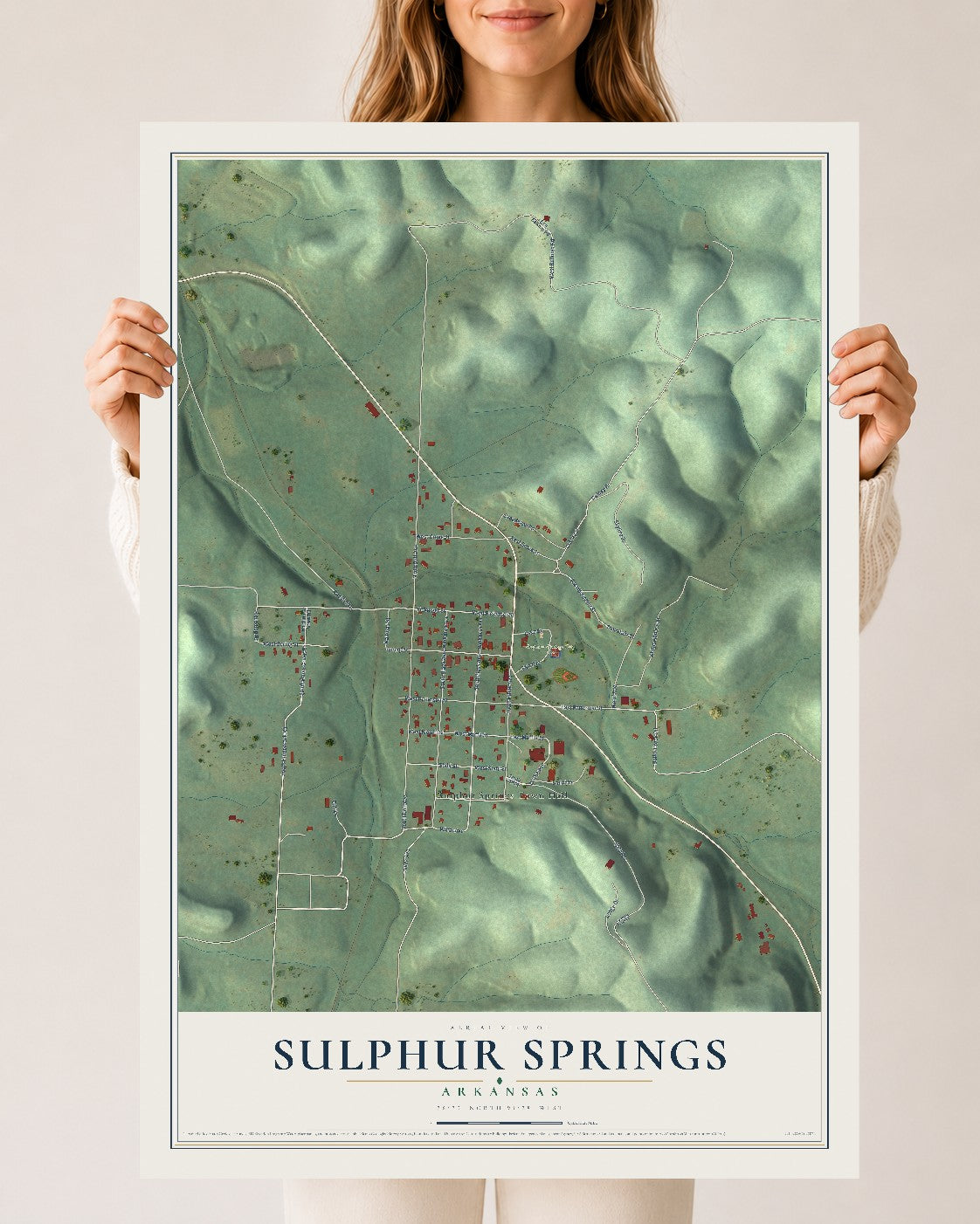 Map of Sulphur Springs, Arkansas, 24 x 36 inch unframed archival matte print