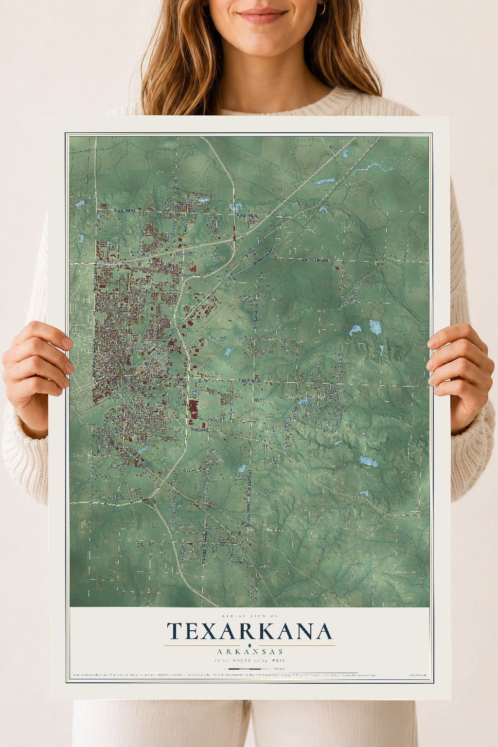 Map of Texarkana, Arkansas, 18 x 24 inch unframed archival matte print