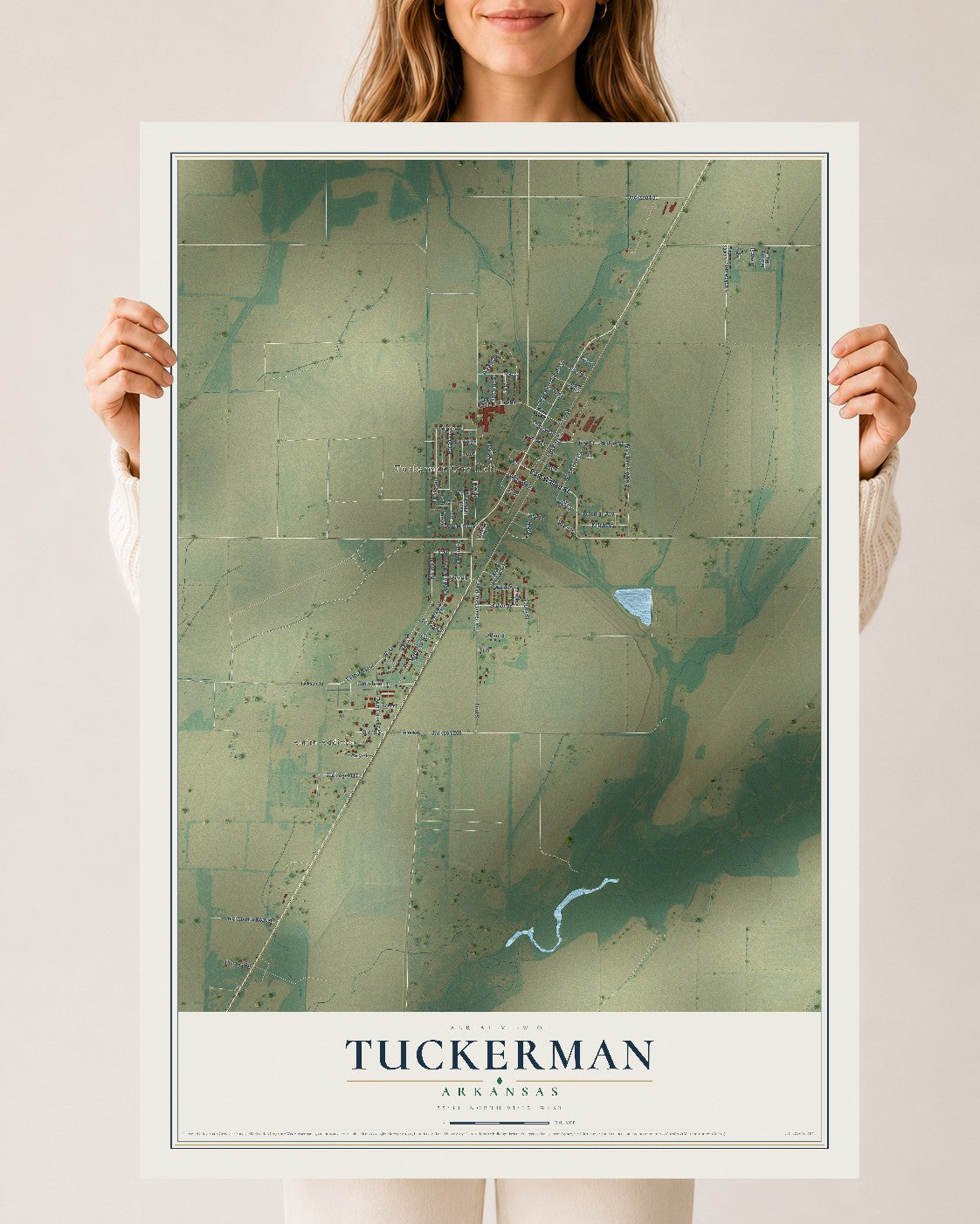 Map of Tuckerman, Arkansas, 24 x 36 inch unframed archival matte print