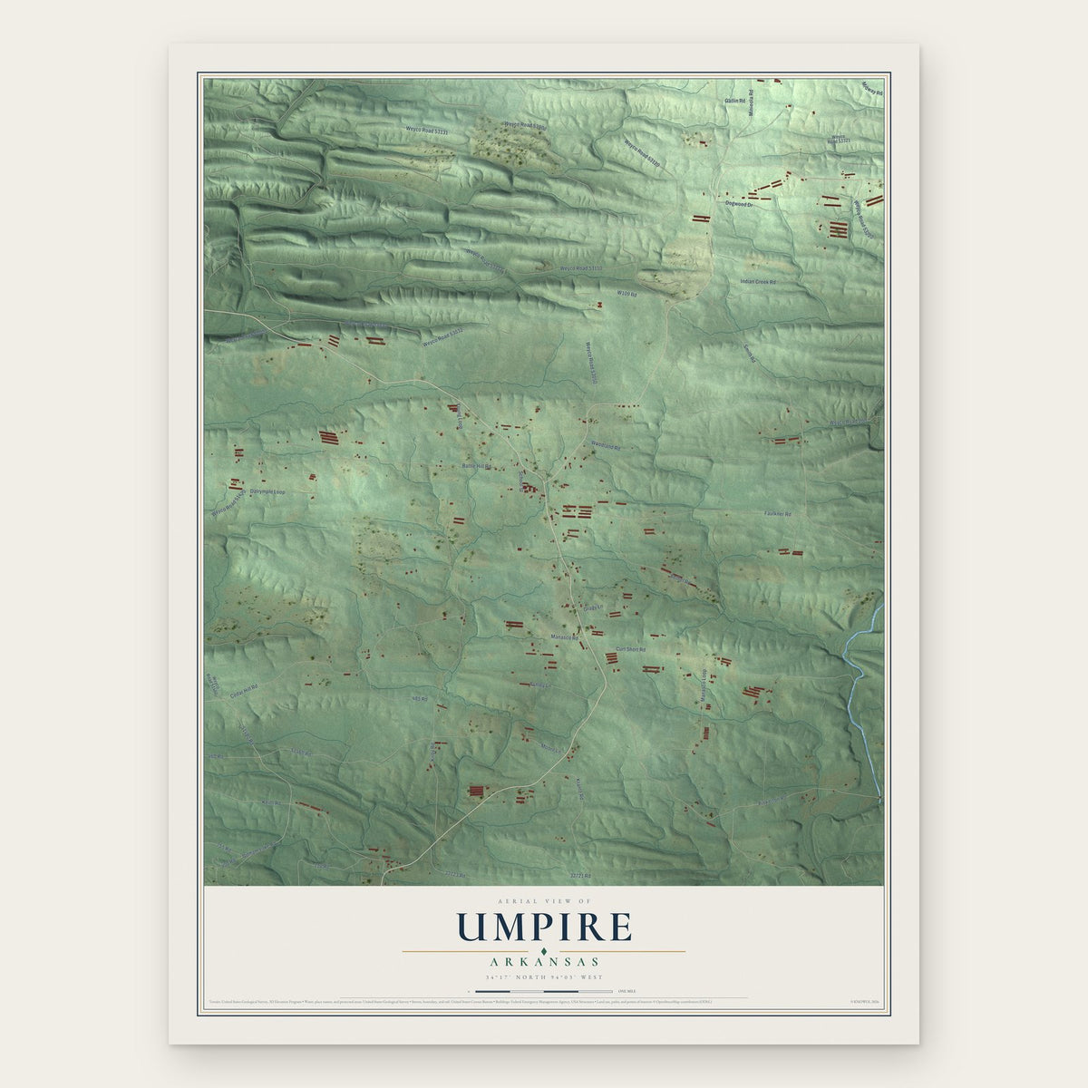 Umpire, Arkansas map print, the full design