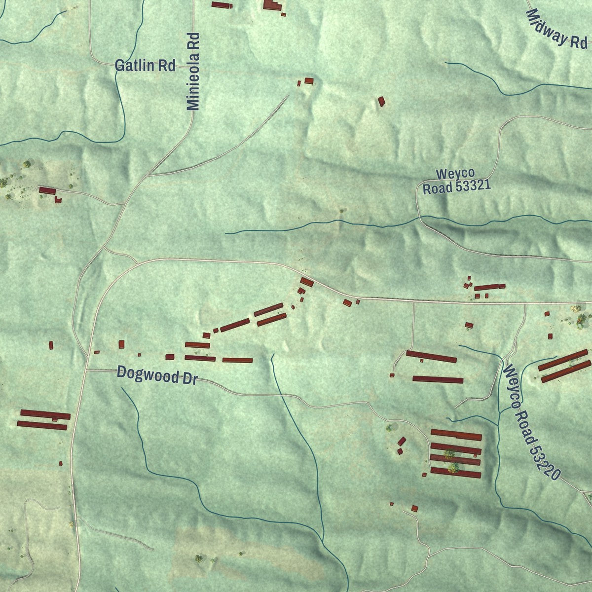 Close-up of the map of Umpire, Arkansas print showing street and building detail