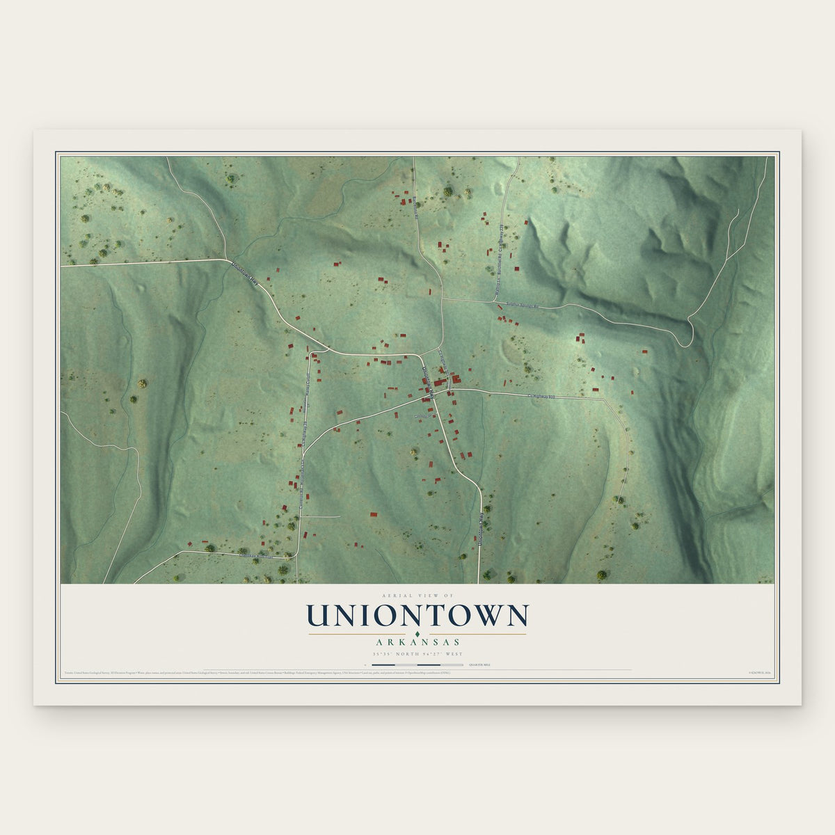 Uniontown, Arkansas map print, the full design