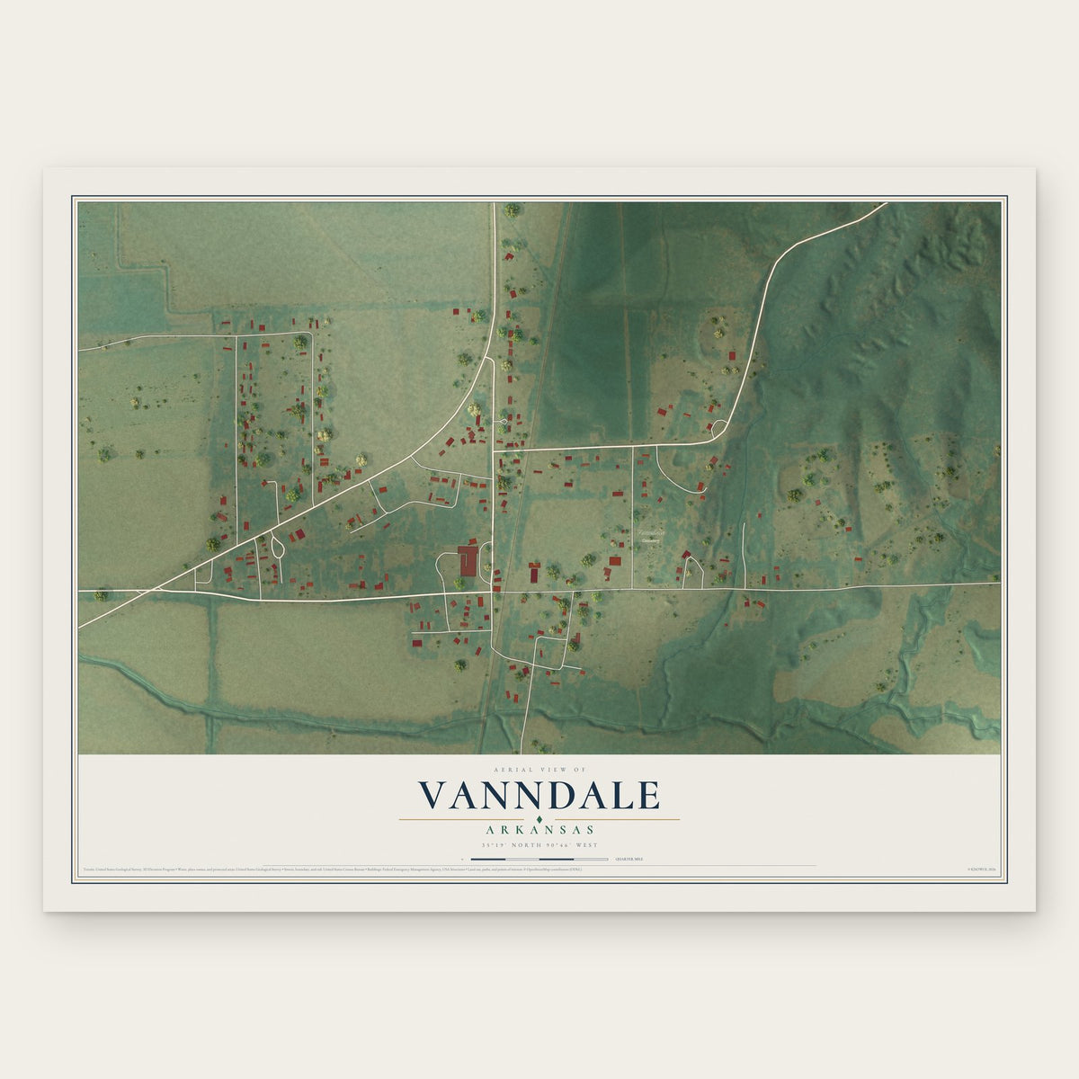 Vanndale, Arkansas map print, the full design