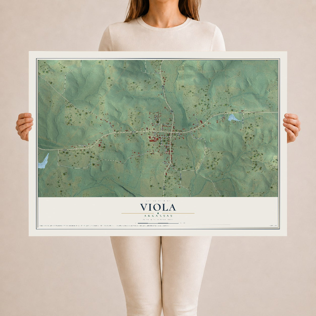 Map of Viola, Arkansas, 24 x 36 inch unframed archival matte print