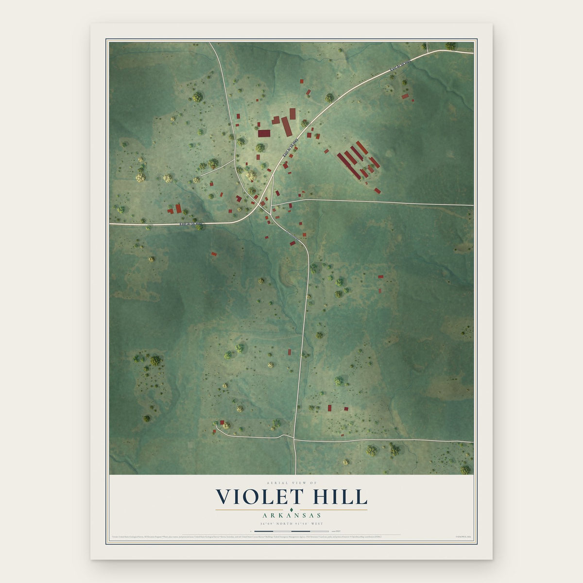 Violet Hill, Arkansas map print, the full design