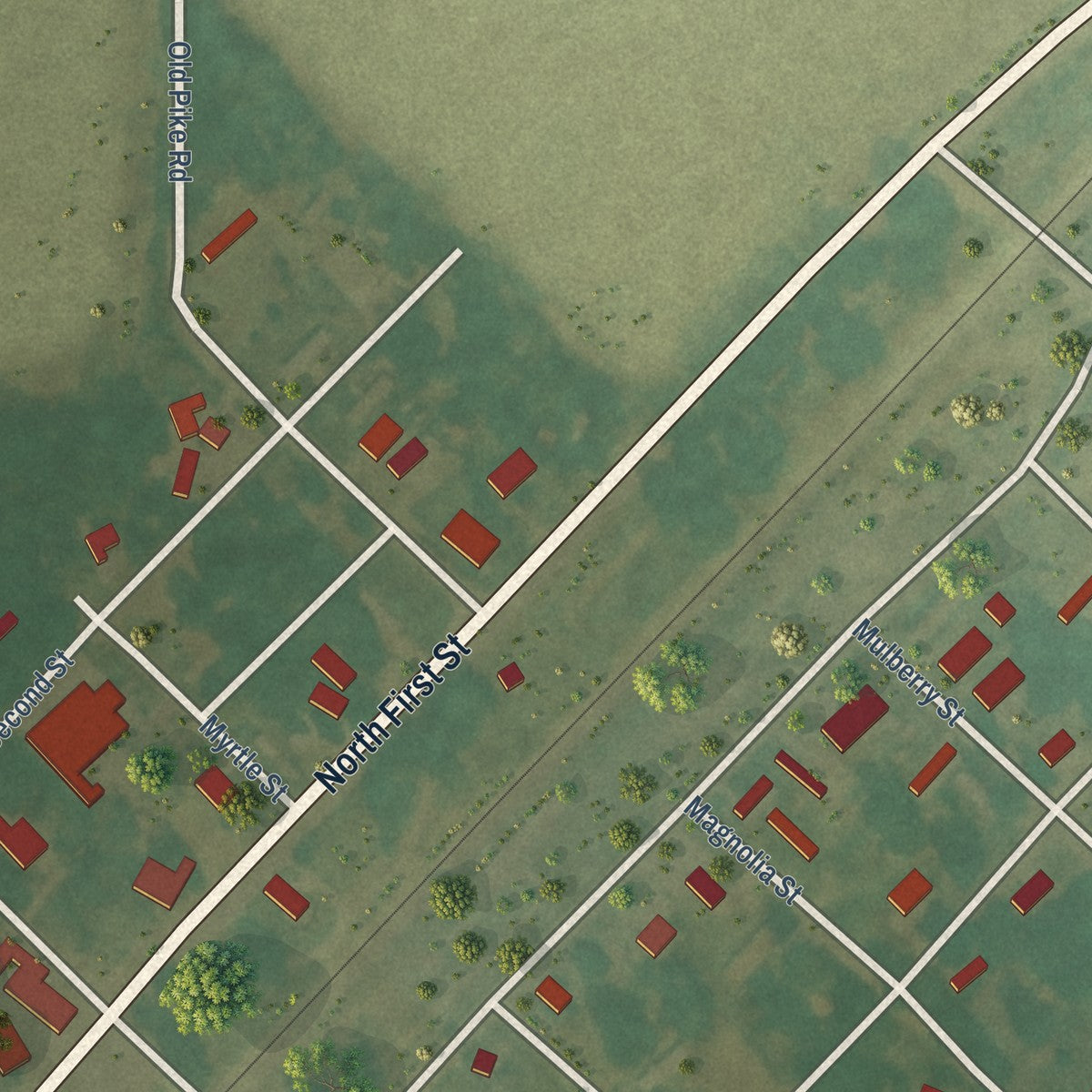 Close-up of the map of Wabbaseka, Arkansas print showing street and building detail