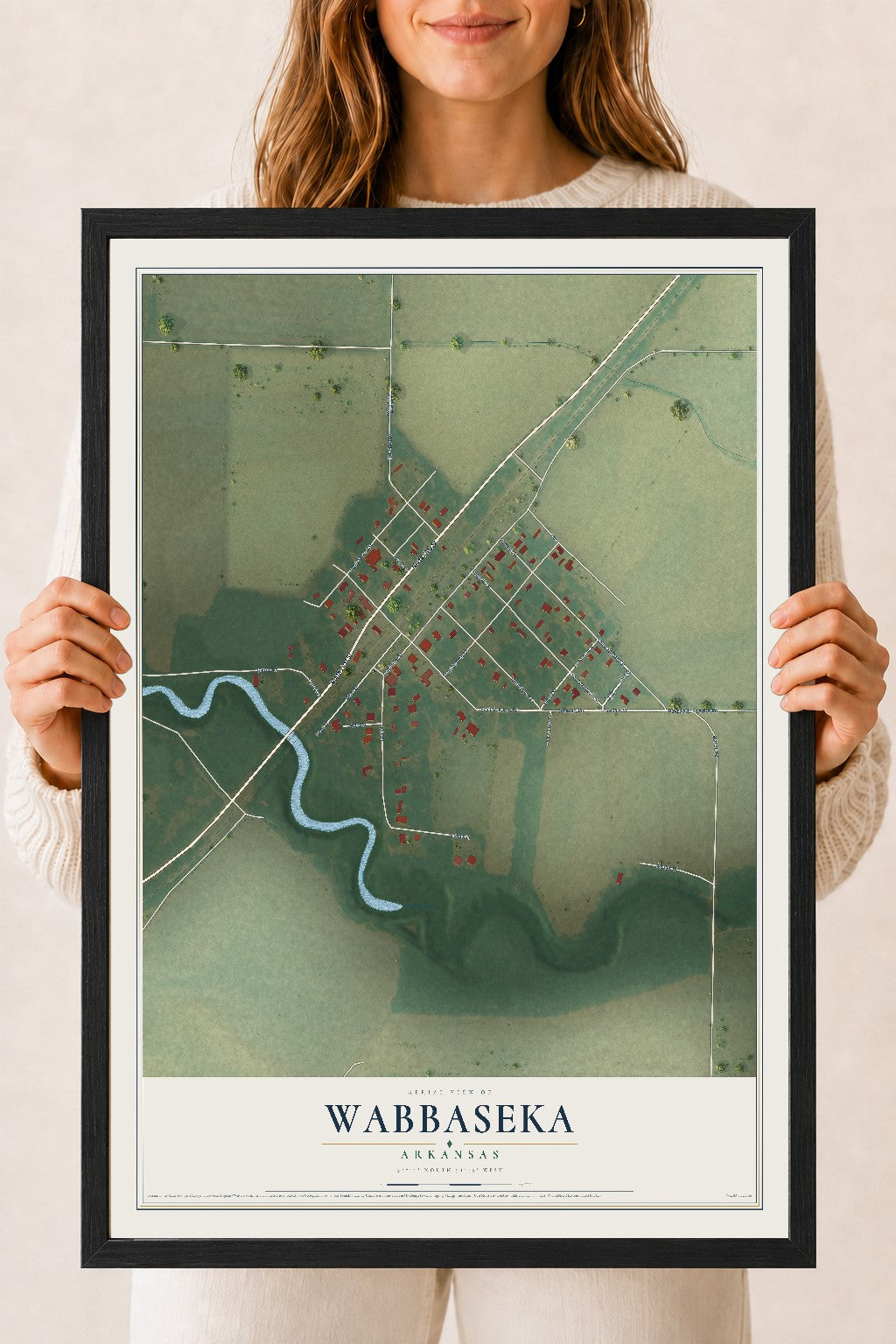 Map of Wabbaseka, Arkansas, 18 x 24 inch print in a black wood frame