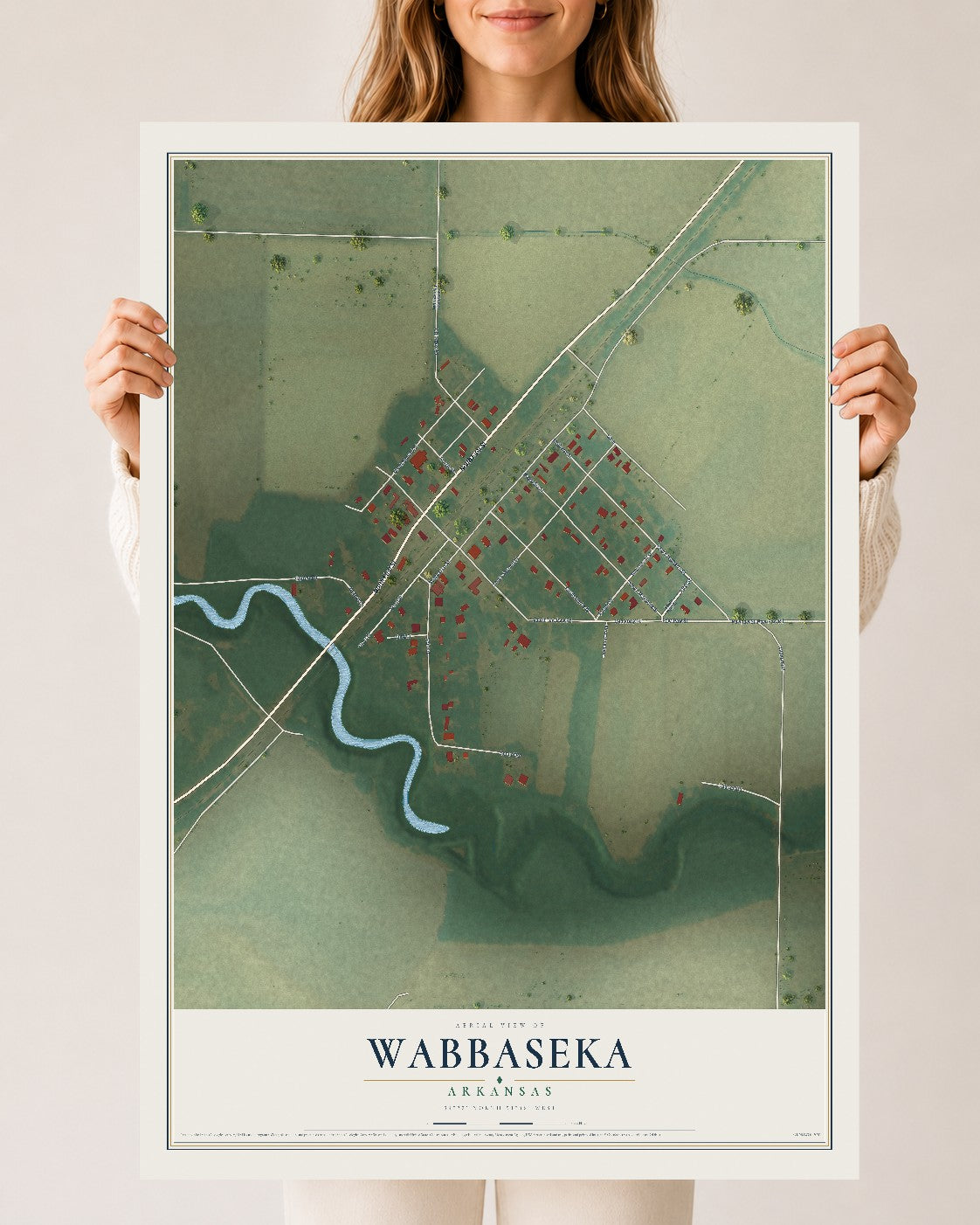 Map of Wabbaseka, Arkansas, 24 x 36 inch unframed archival matte print