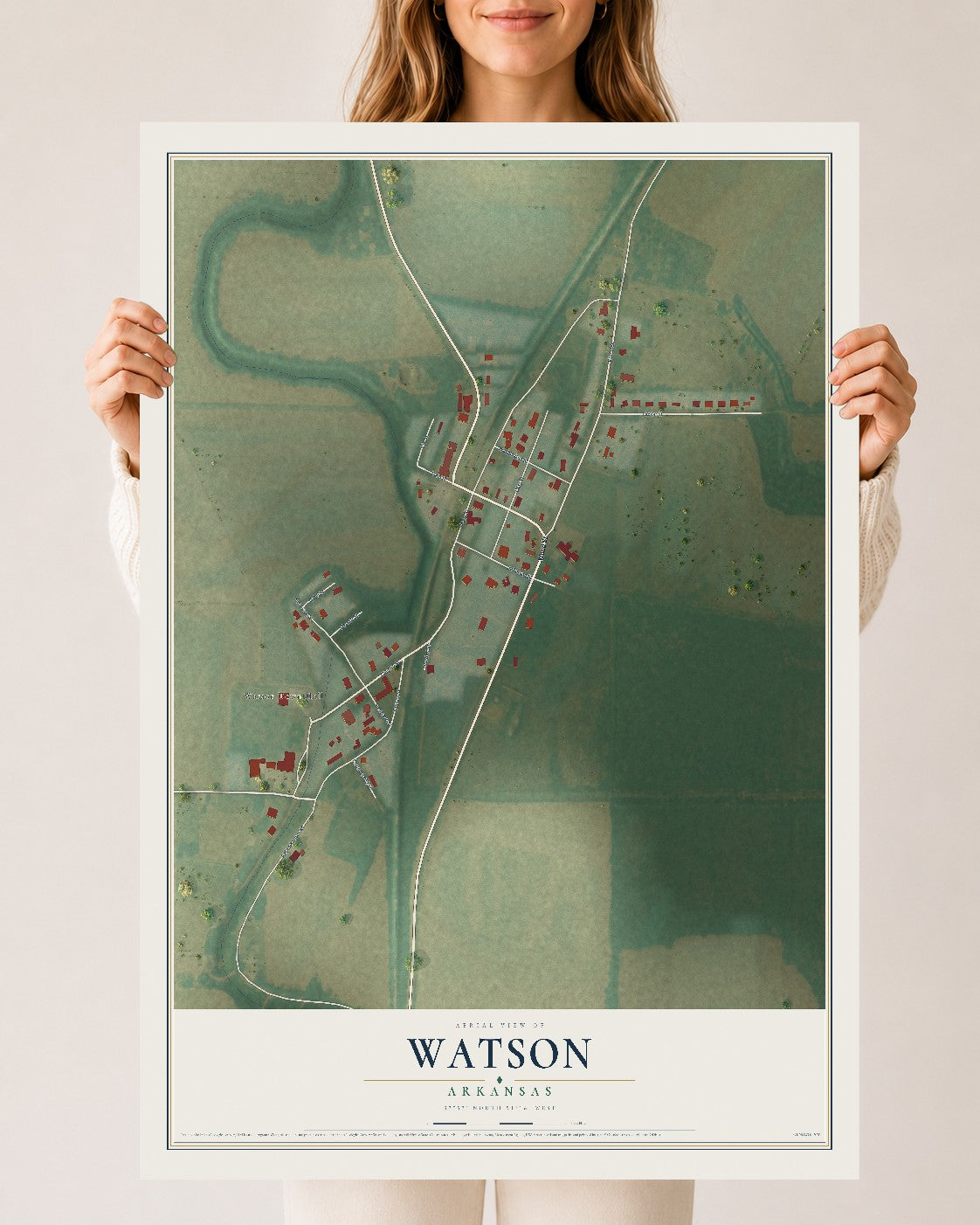 Map of Watson, Arkansas, 24 x 36 inch unframed archival matte print