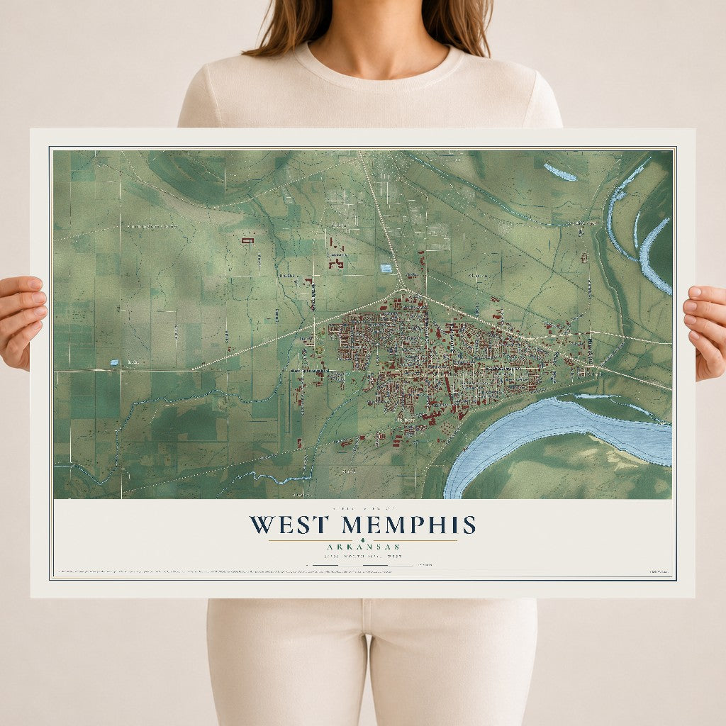 Map of West Memphis, Arkansas, 18 x 24 inch unframed archival matte print