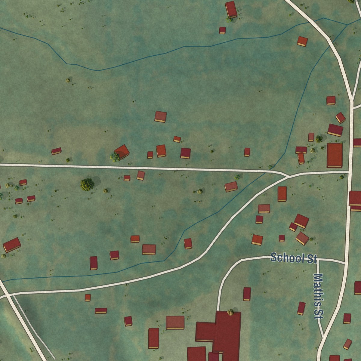 Second close-up of the map of Western Grove, Arkansas print showing more streets and buildings