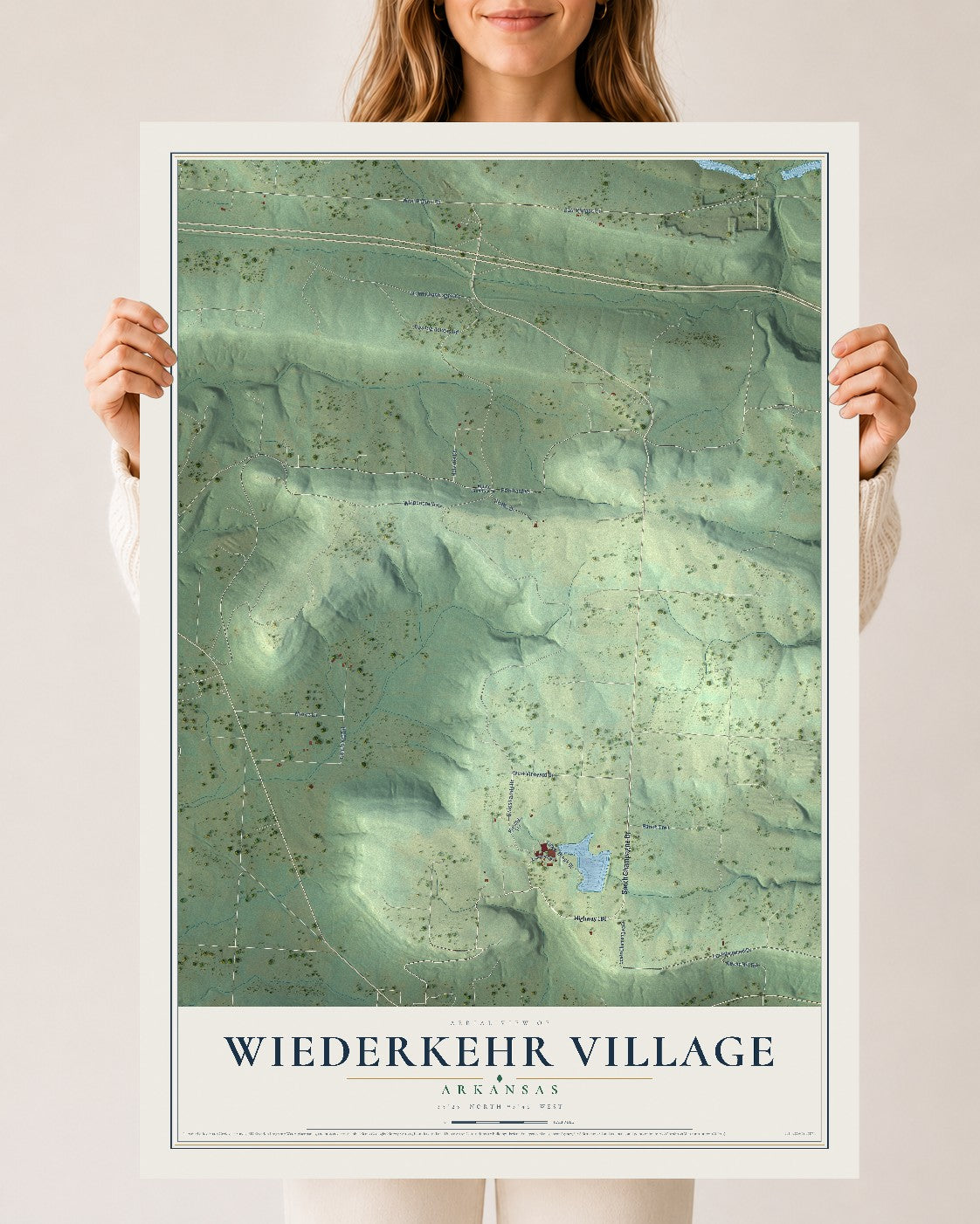 Map of Wiederkehr Village, Arkansas, 24 x 36 inch unframed archival matte print