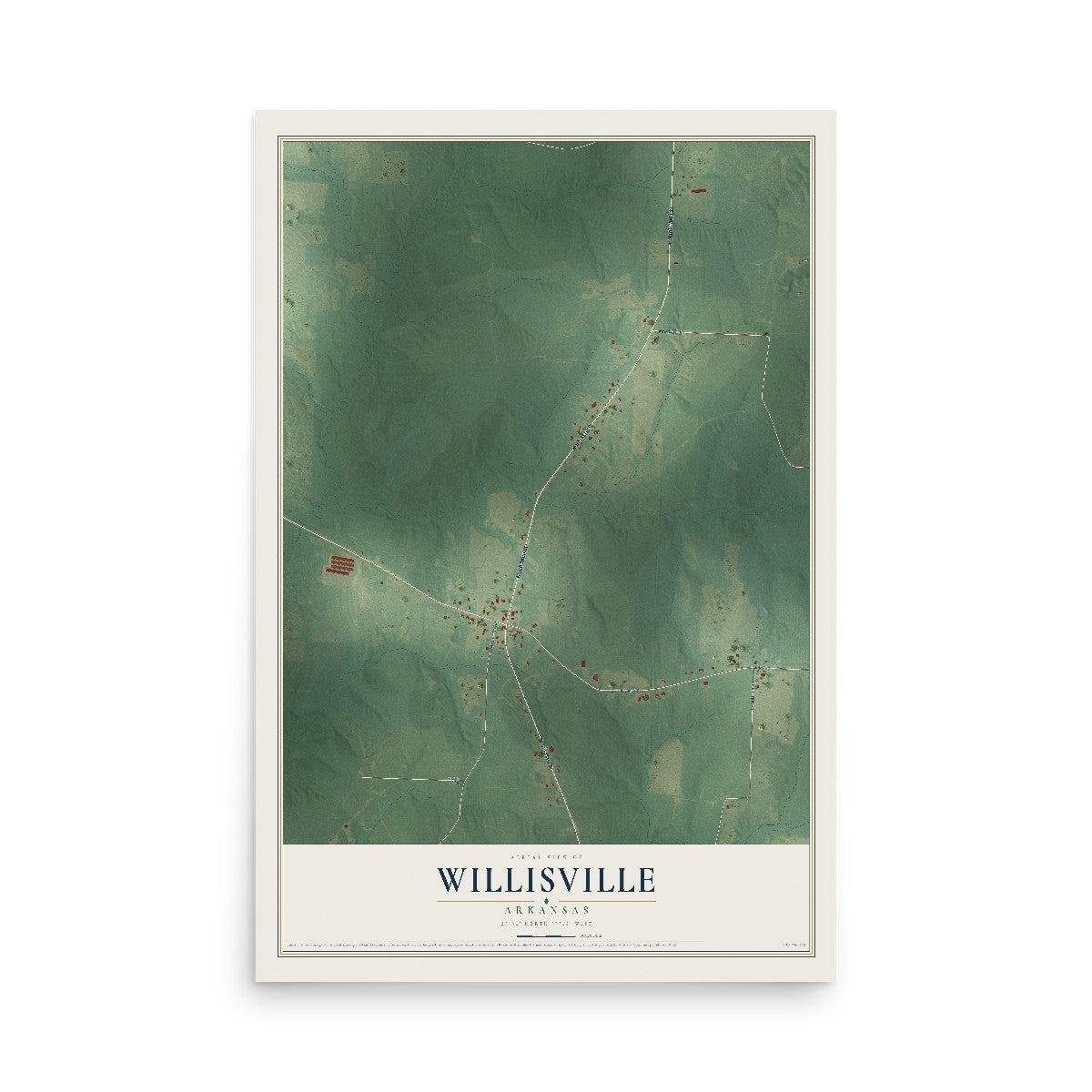 Map of Willisville, Arkansas, 12 x 18 inch unframed archival matte print