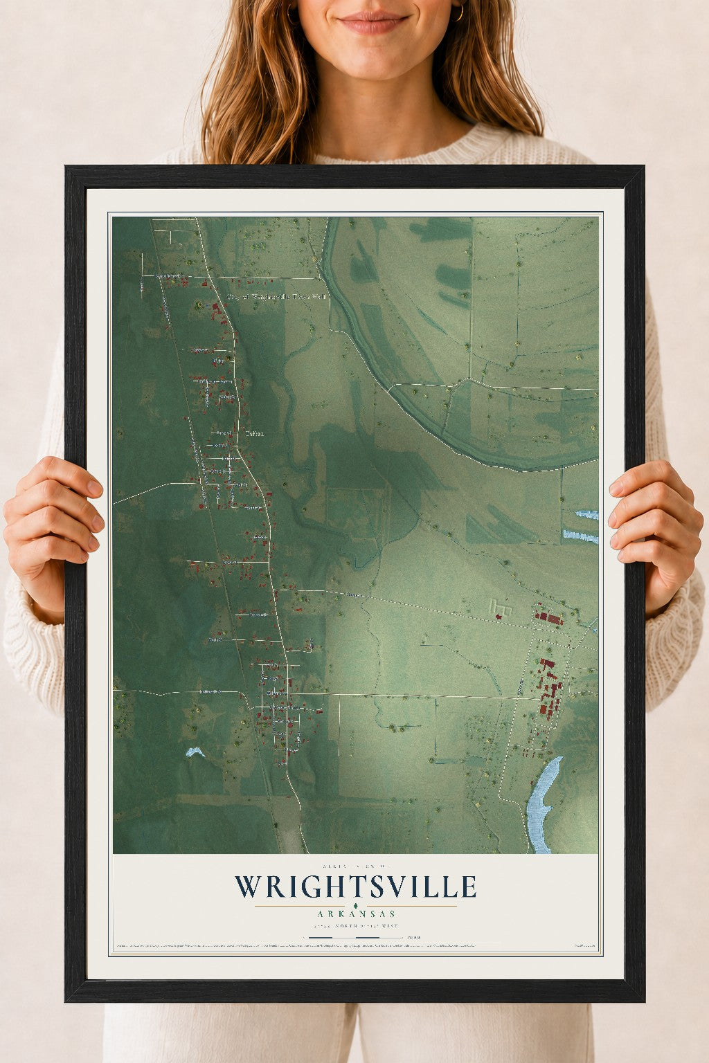 Map of Wrightsville, Arkansas, 18 x 24 inch print in a black wood frame